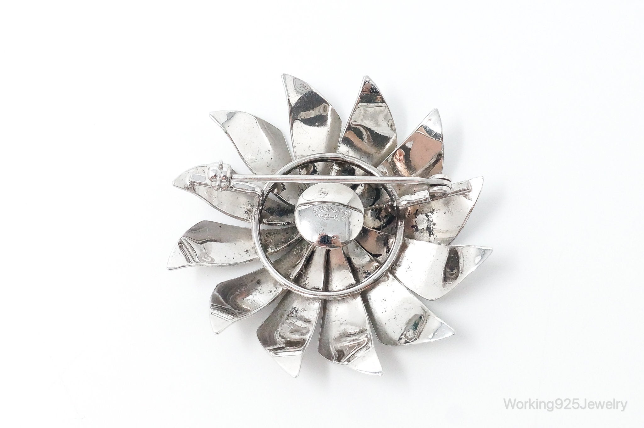 Vintage Designer Carl-Art Pearl Flower Sterling Silver Brooch Pin