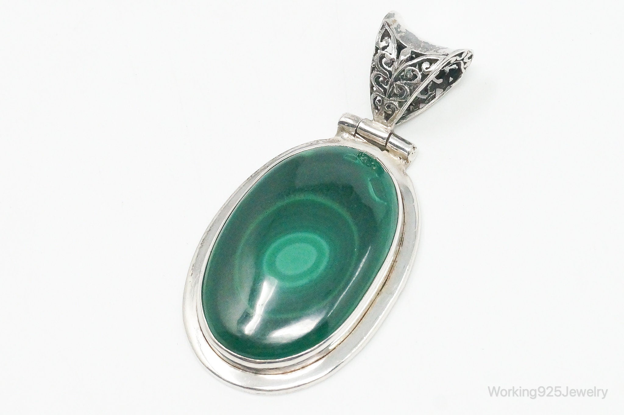 Large Vintage Malachite Sterling Silver Necklace Pendant