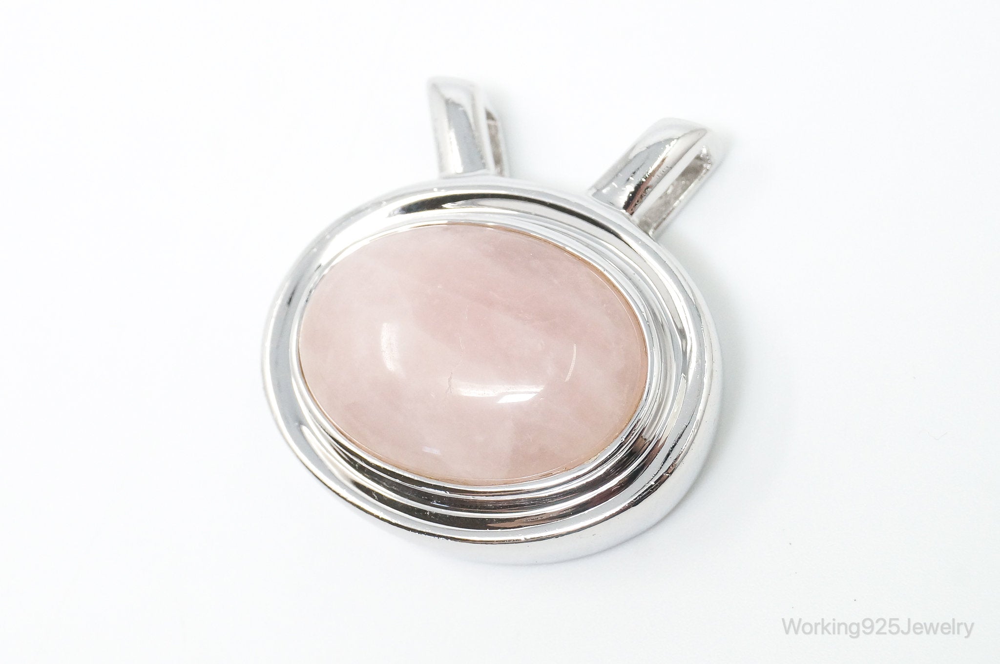 Large Vintage Designer Rose Quartz Sterling Silver Necklace Pendant