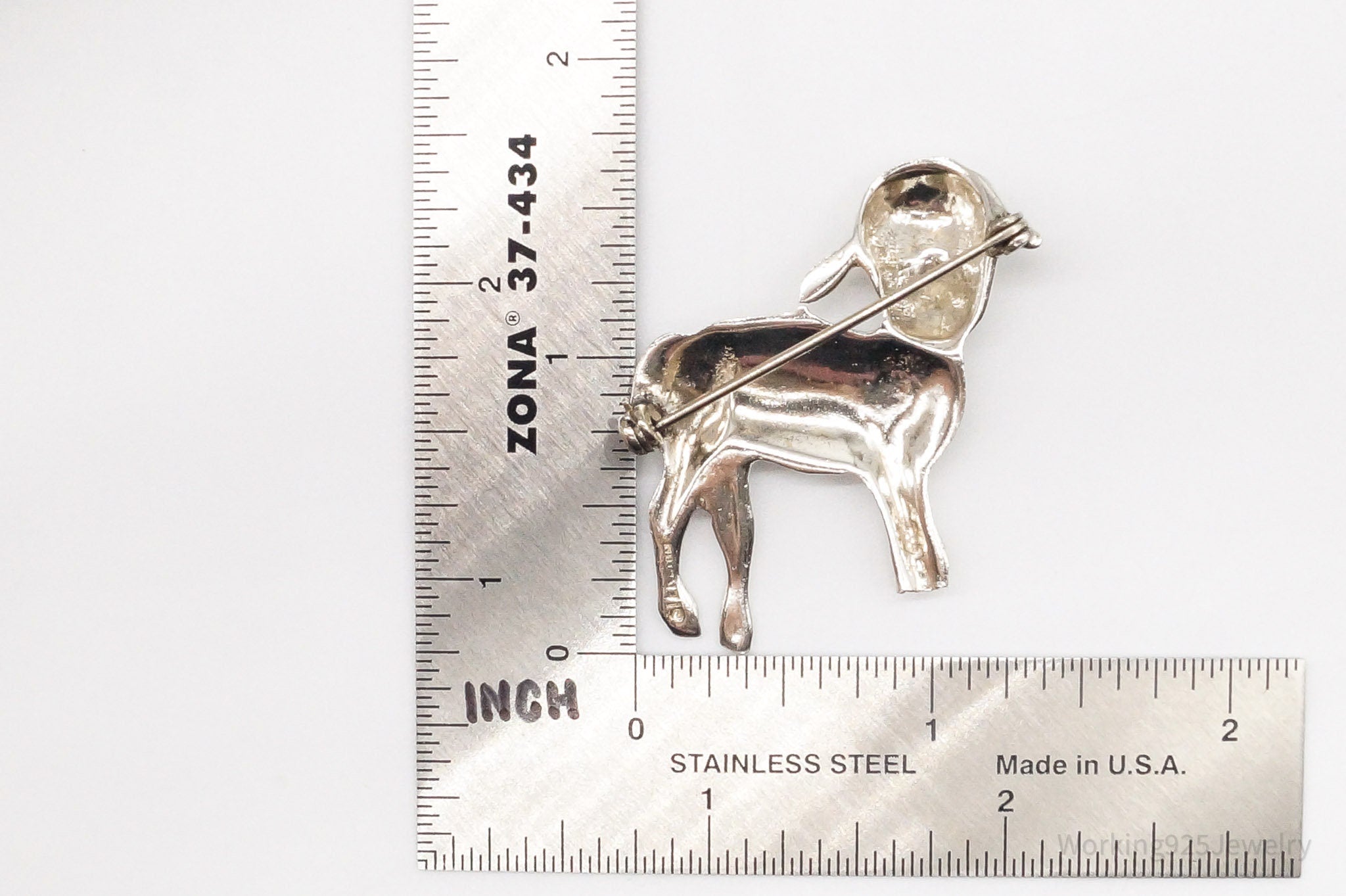 Antique Lamb Sheep Sterling Silver Brooch Pin