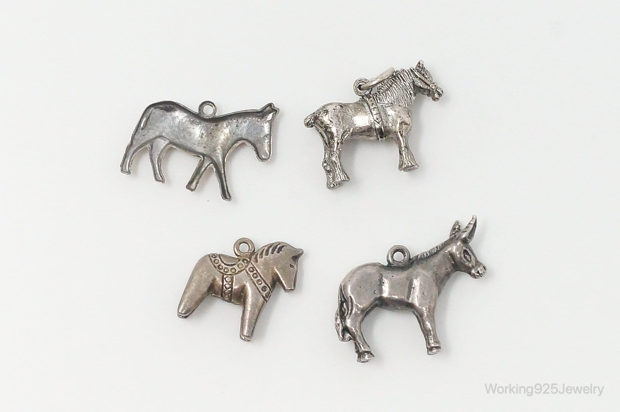 Vintage Antique Horses & Donkeys Sterling Silver Charms Lot