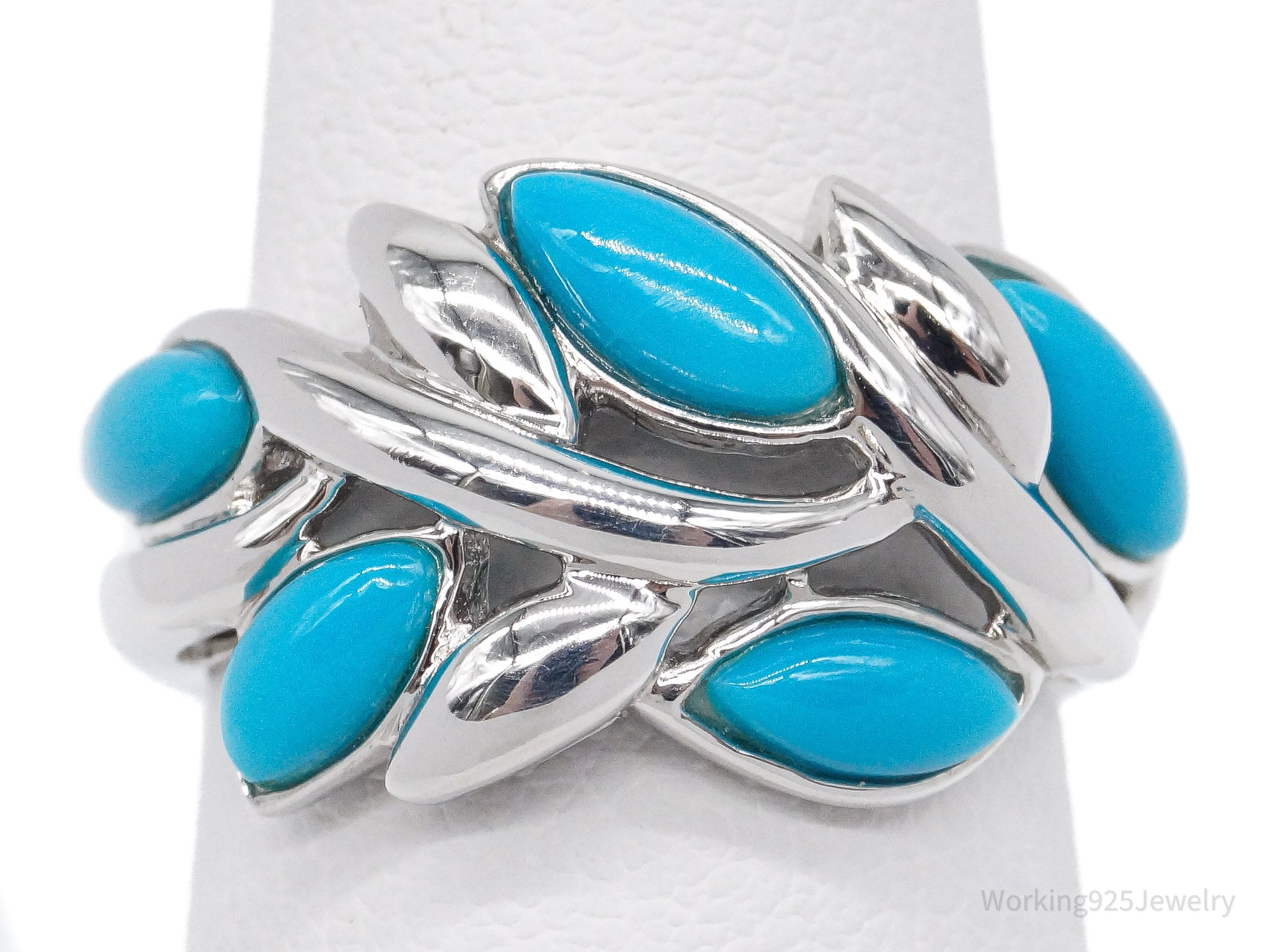 Vintage Designer EA Turquoise Sterling Silver Ring - Size 5