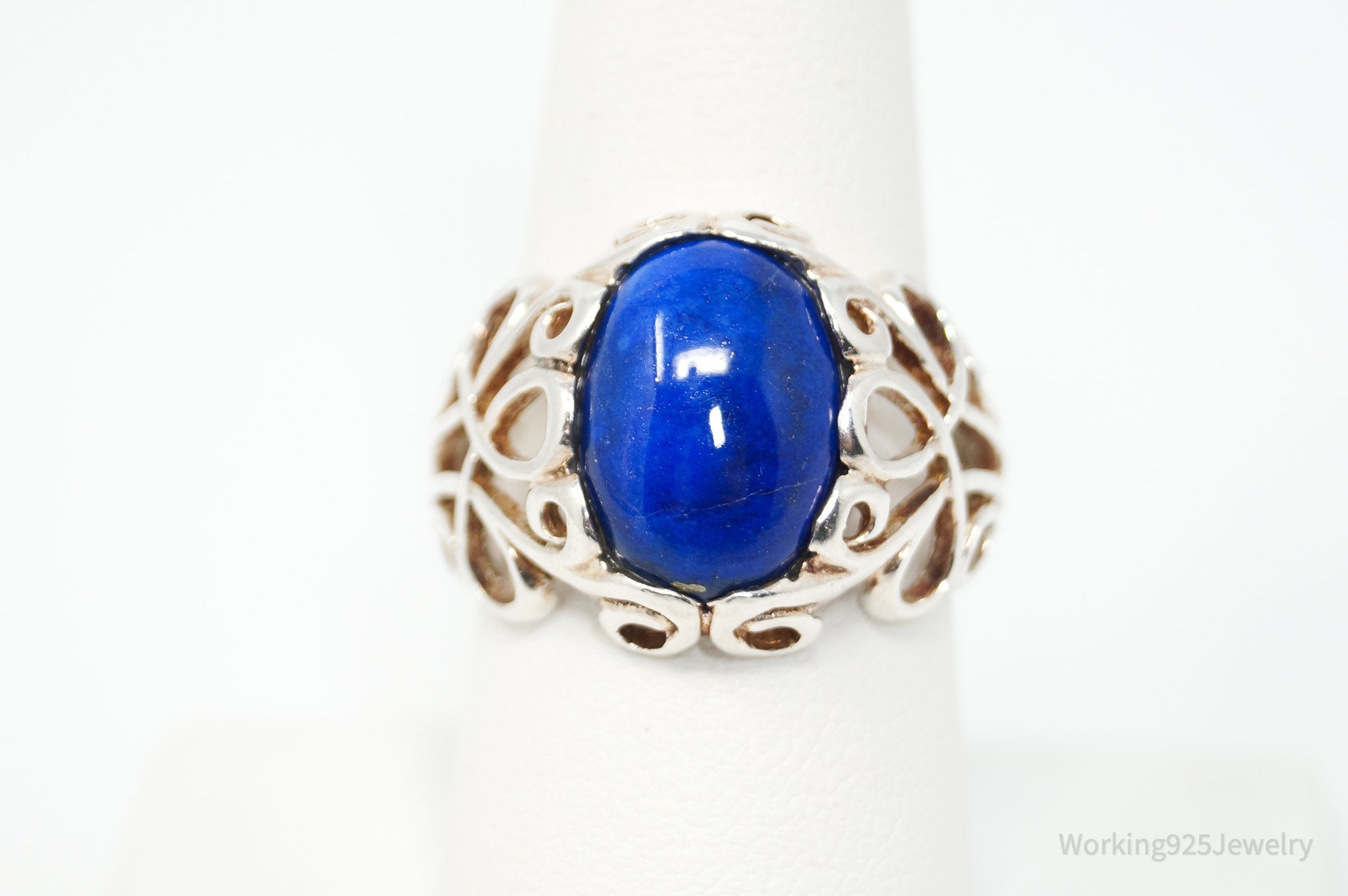 Vintage Designer Lapis Lazuli Sterling Silver Ring - Sz 8.25