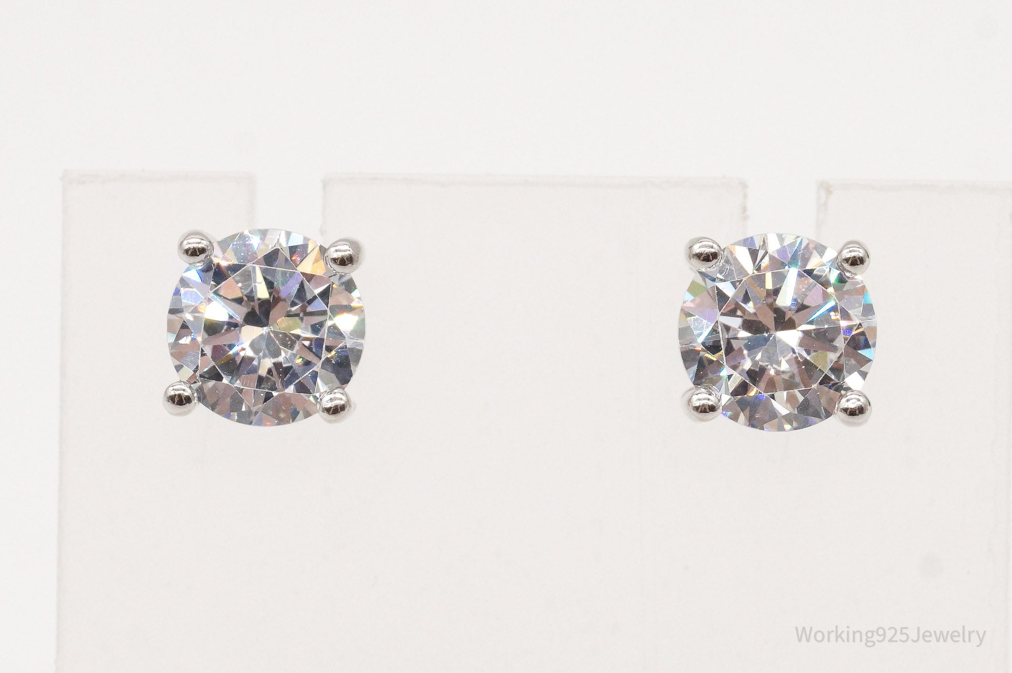 Vintage Large Cubic Zirconia Sterling Silver Earrings