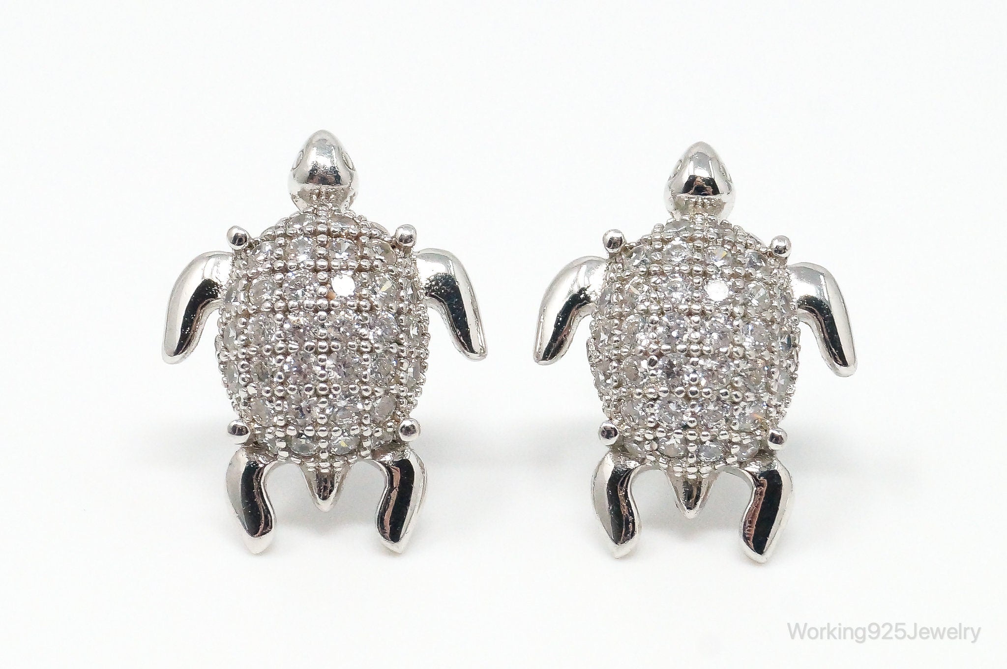 Vintage Cubic Zirconia Sea Turtle Sterling Silver Earrings