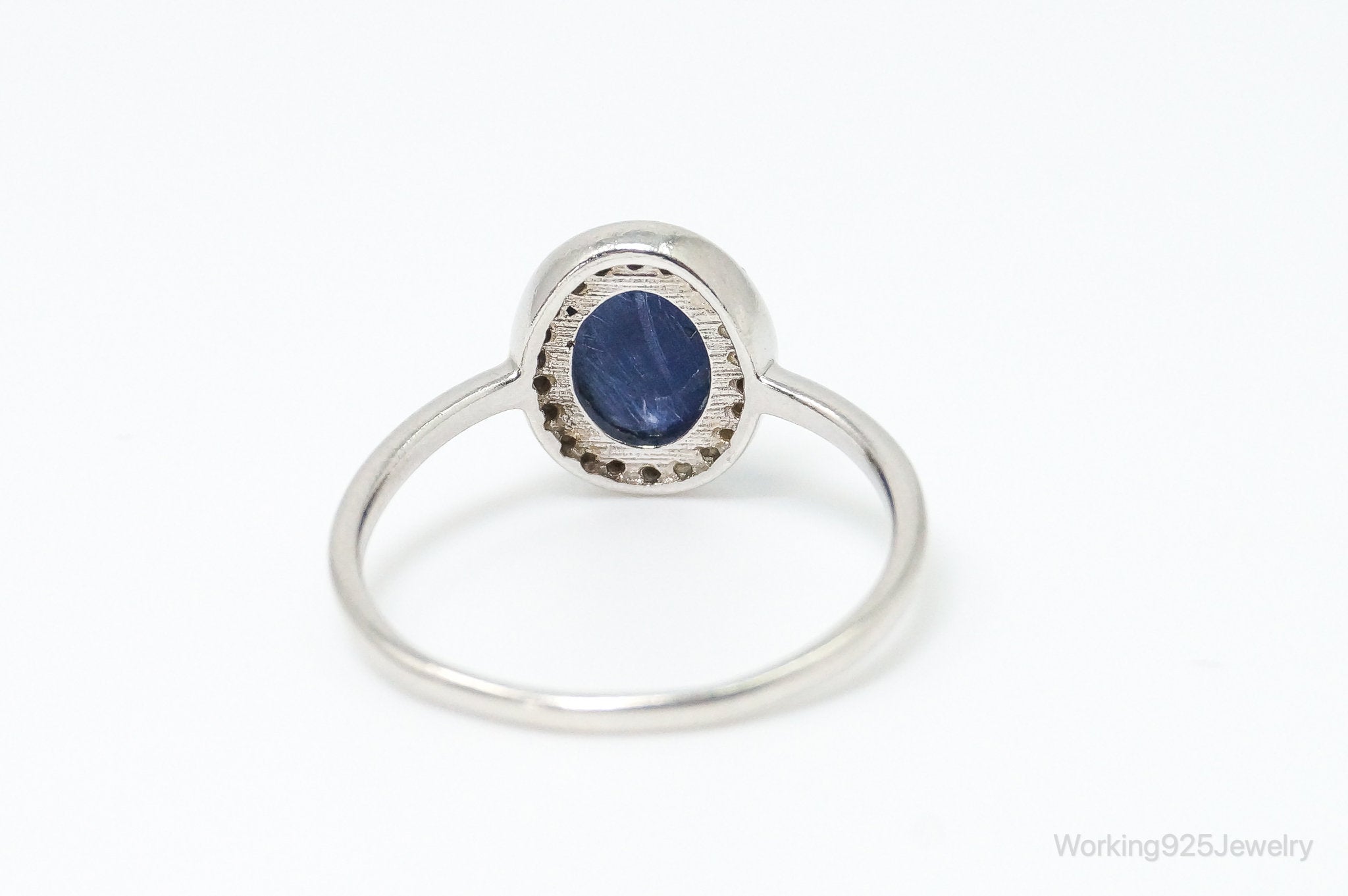 Vintage Lapis Lazuli Cubic Zirconia Sterling Silver Ring - SZ 6