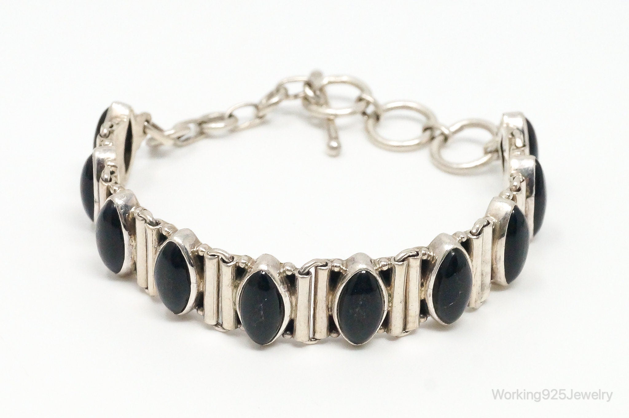 Vintage Black Onyx Toggle Sterling Silver Bracelet