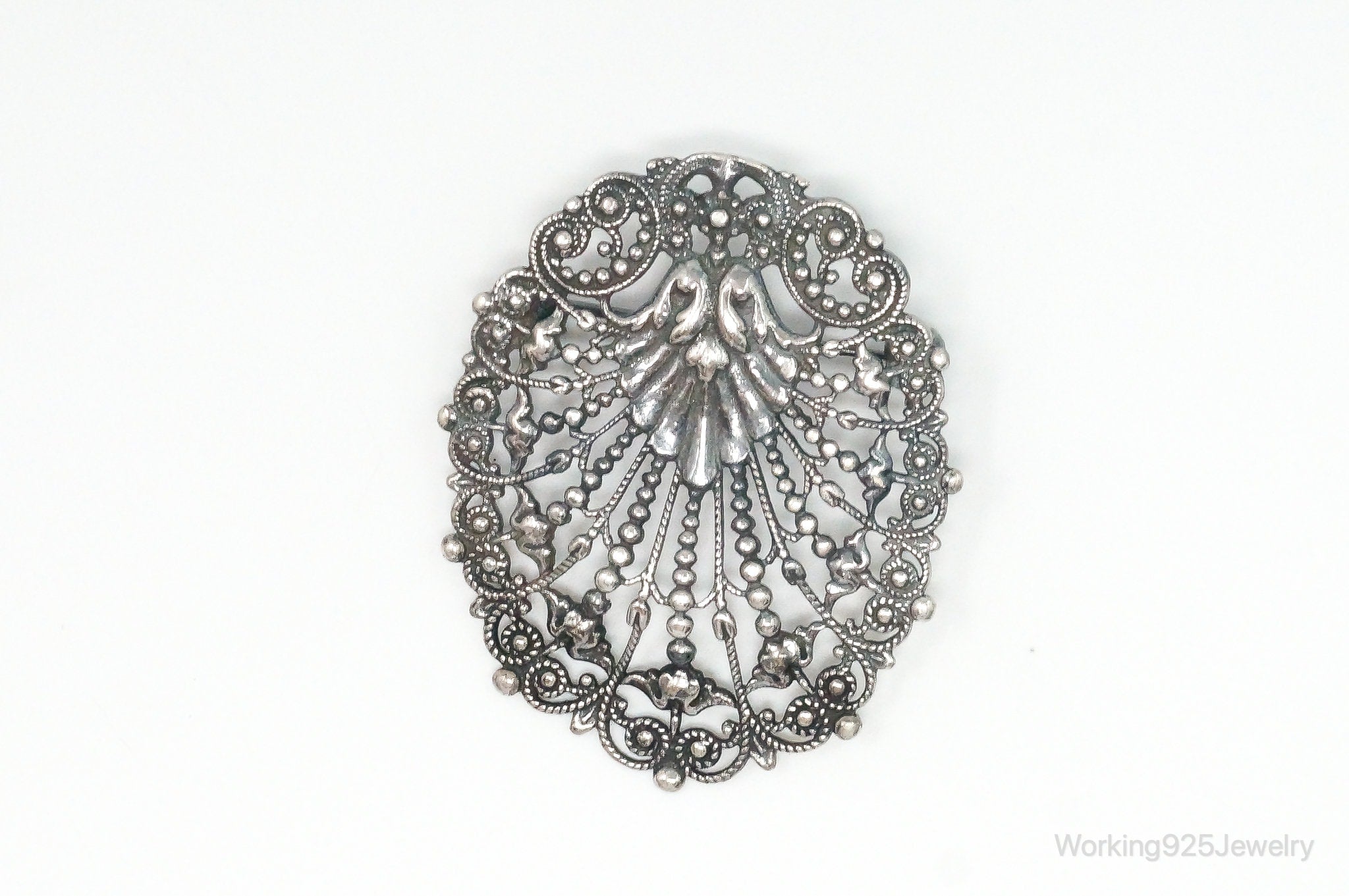 Antique Art Nouveau Floral Motif Sterling Silver Brooch Pin