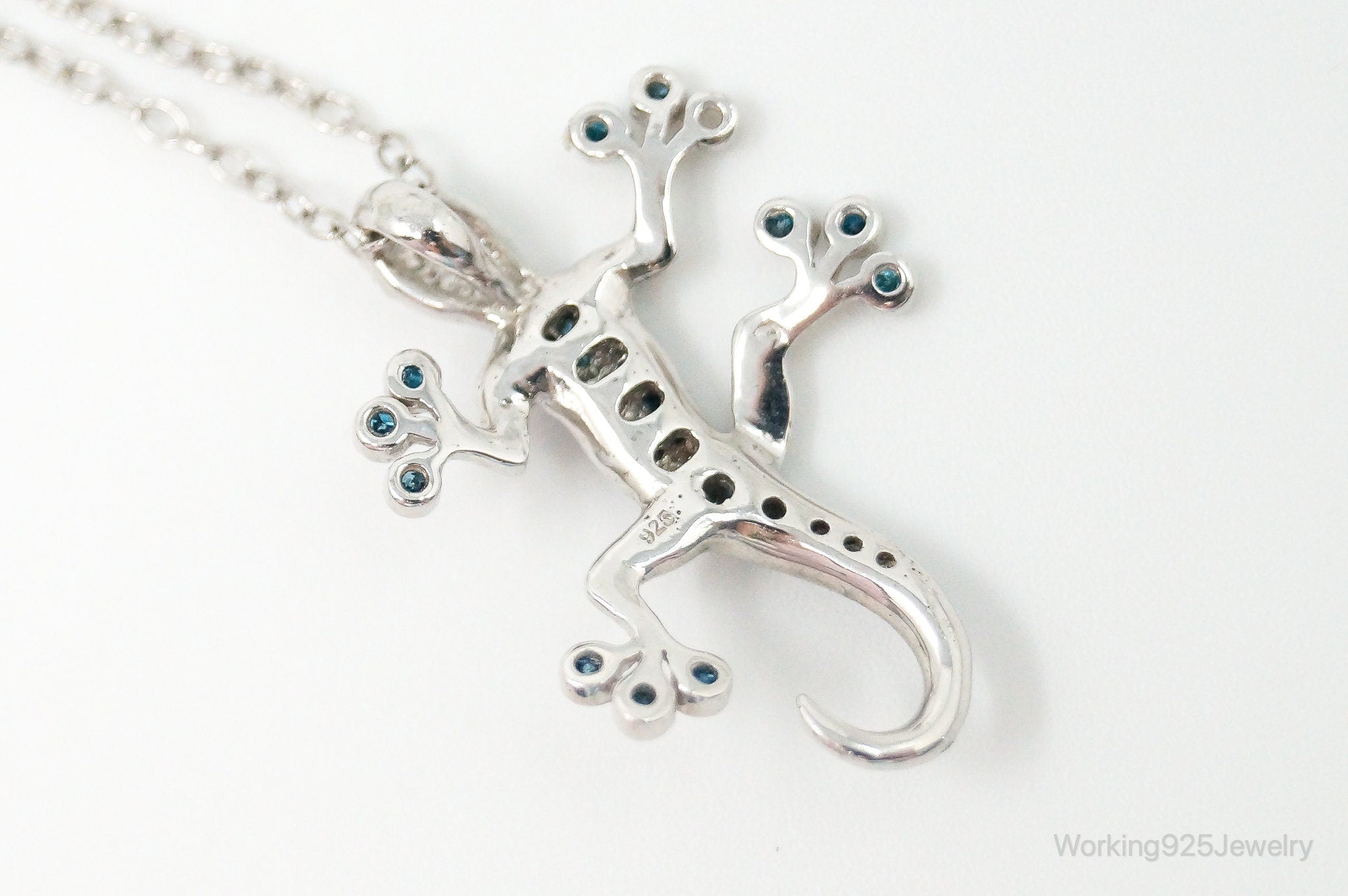 Blue Diamonds Gecko Sterling Silver Necklace