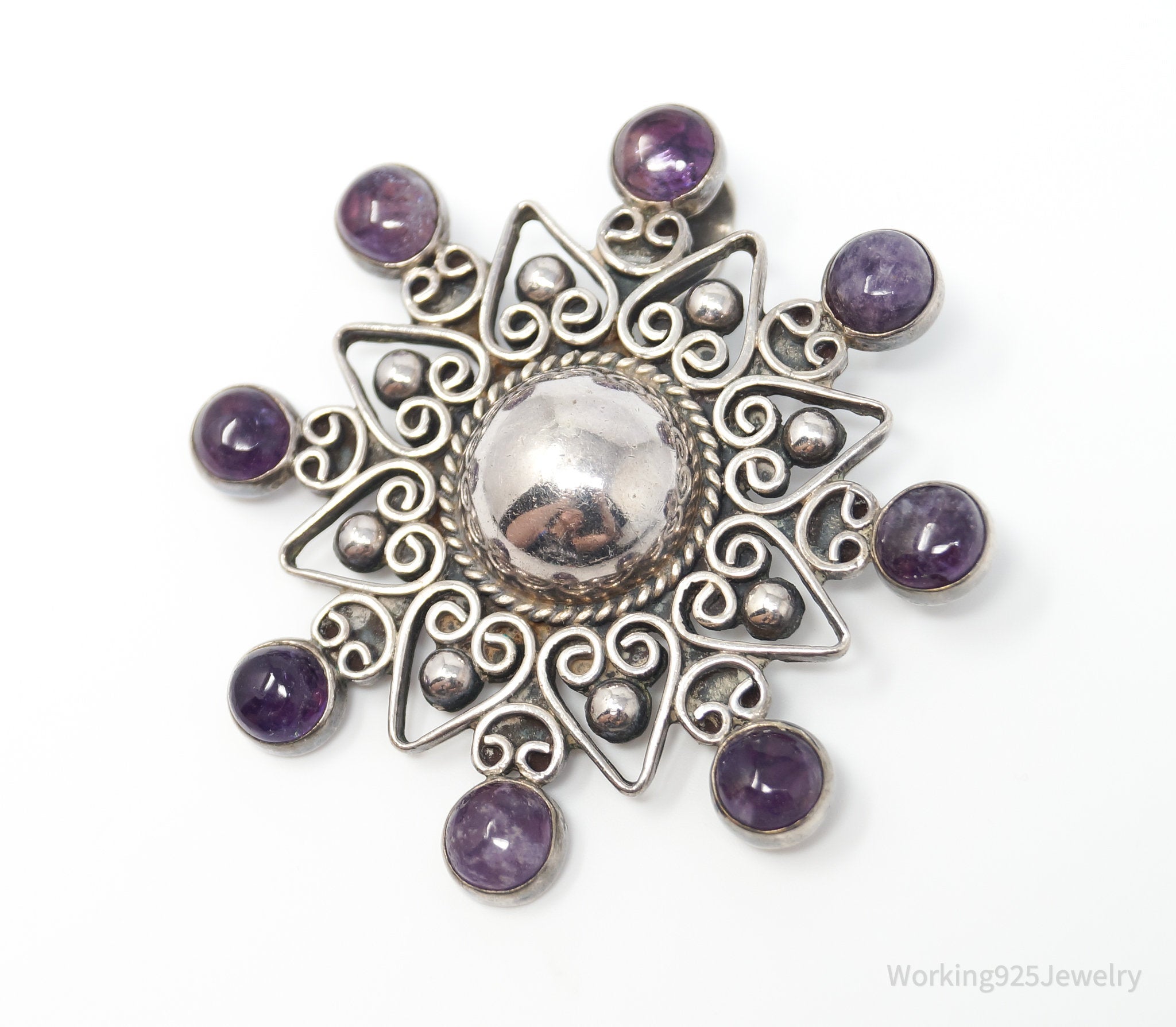 RARE Vintage Designer Carmen Beckmann Amethyst Sterling Silver Brooch Pendant