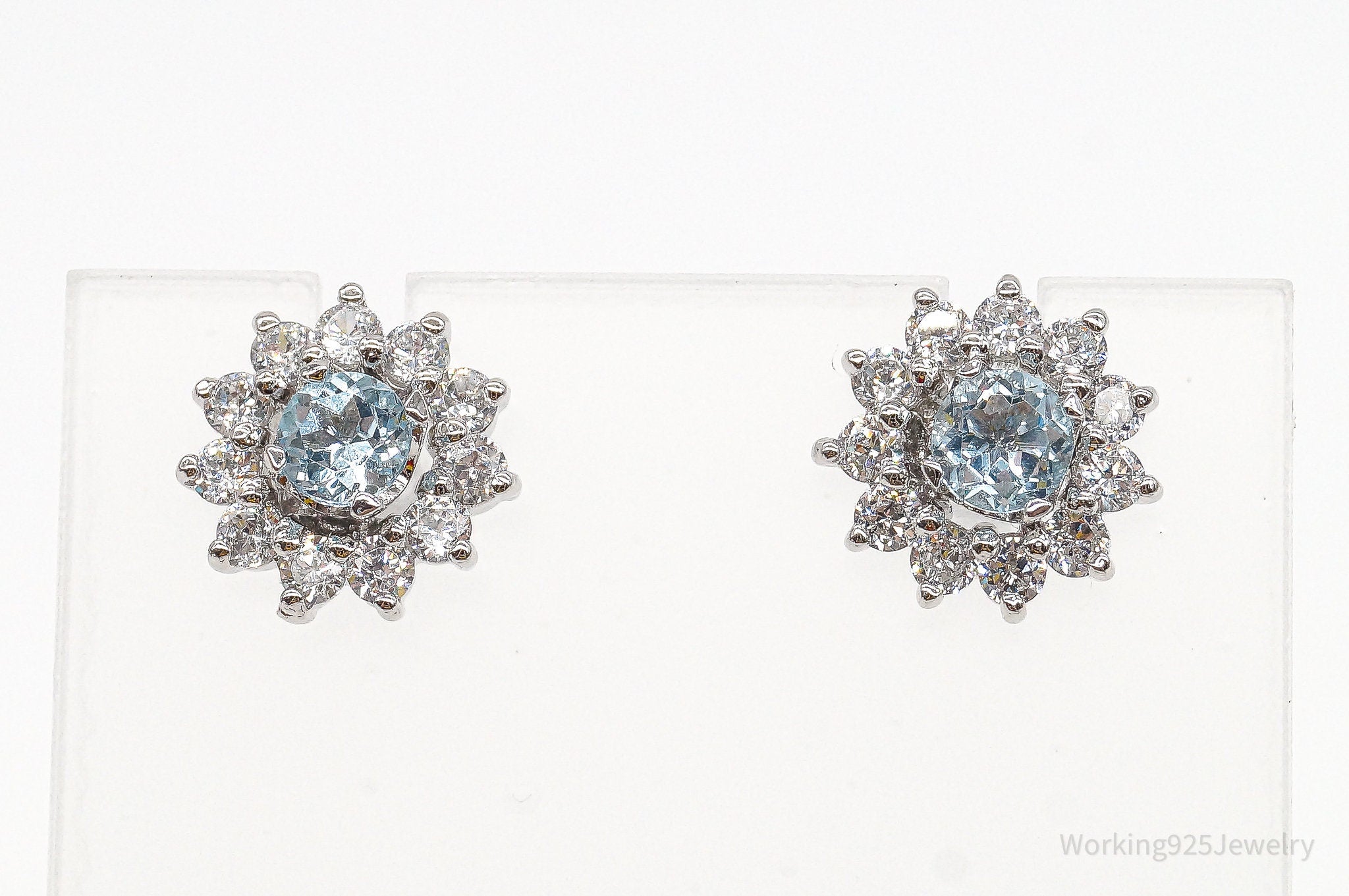 Blue Topaz Cubic Zirconia Sterling Silver Earrings