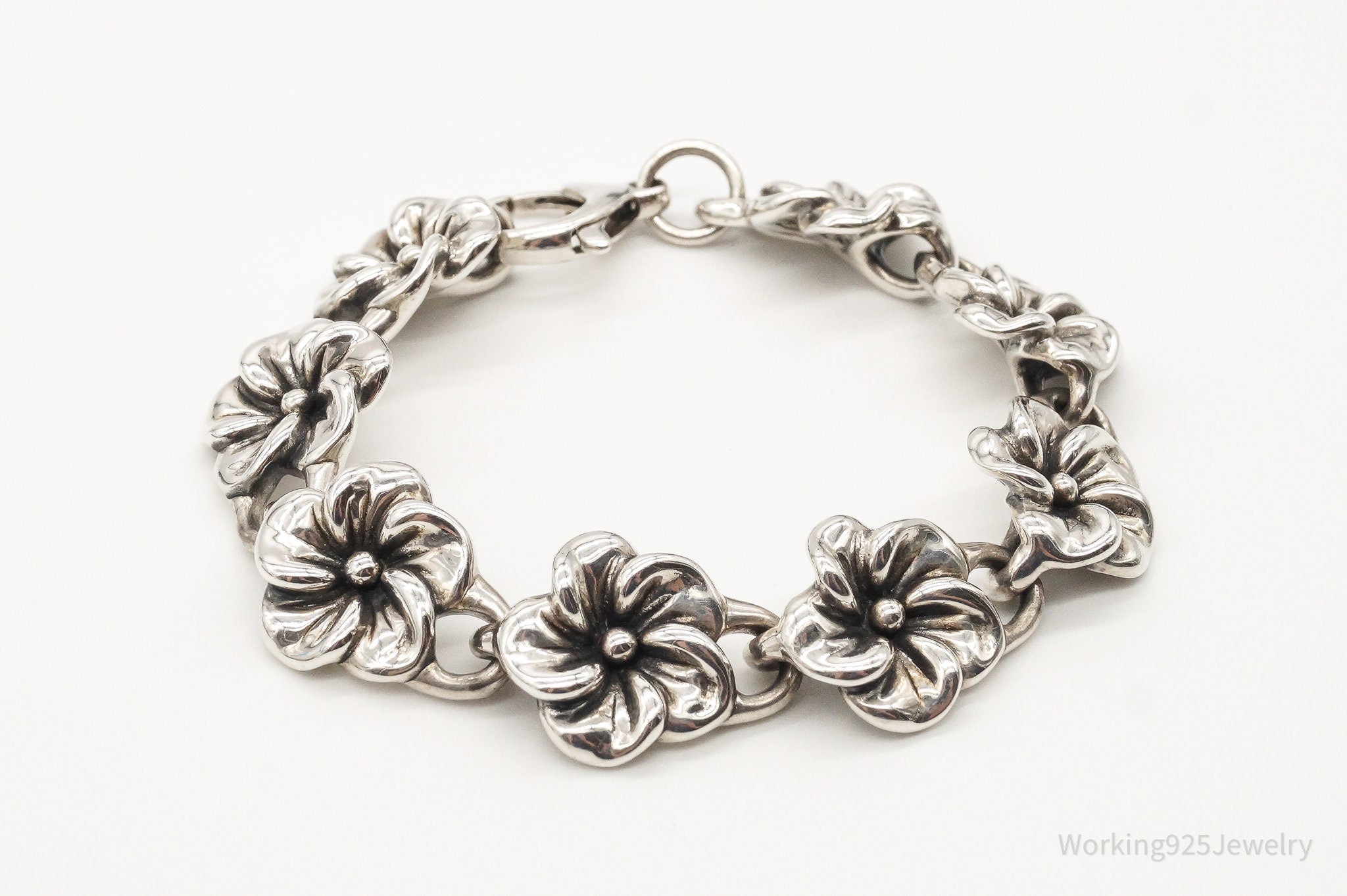 Vintage Blooming Flowers Sterling Silver Bracelet