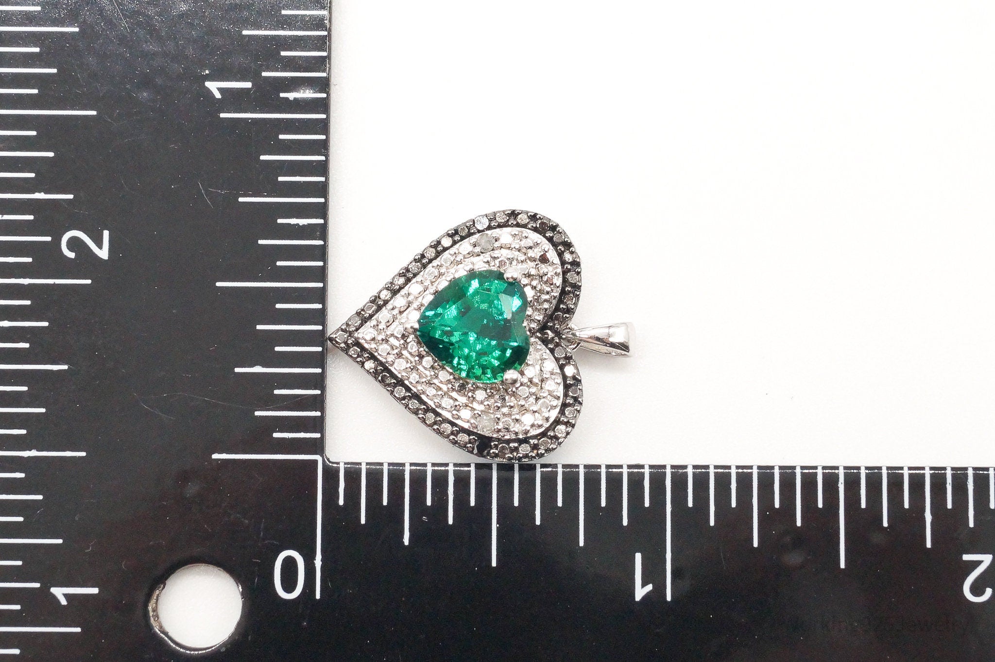 Vintage Green Topaz 2 White & 2 Black Diamond Heart Sterling Silver Pendant