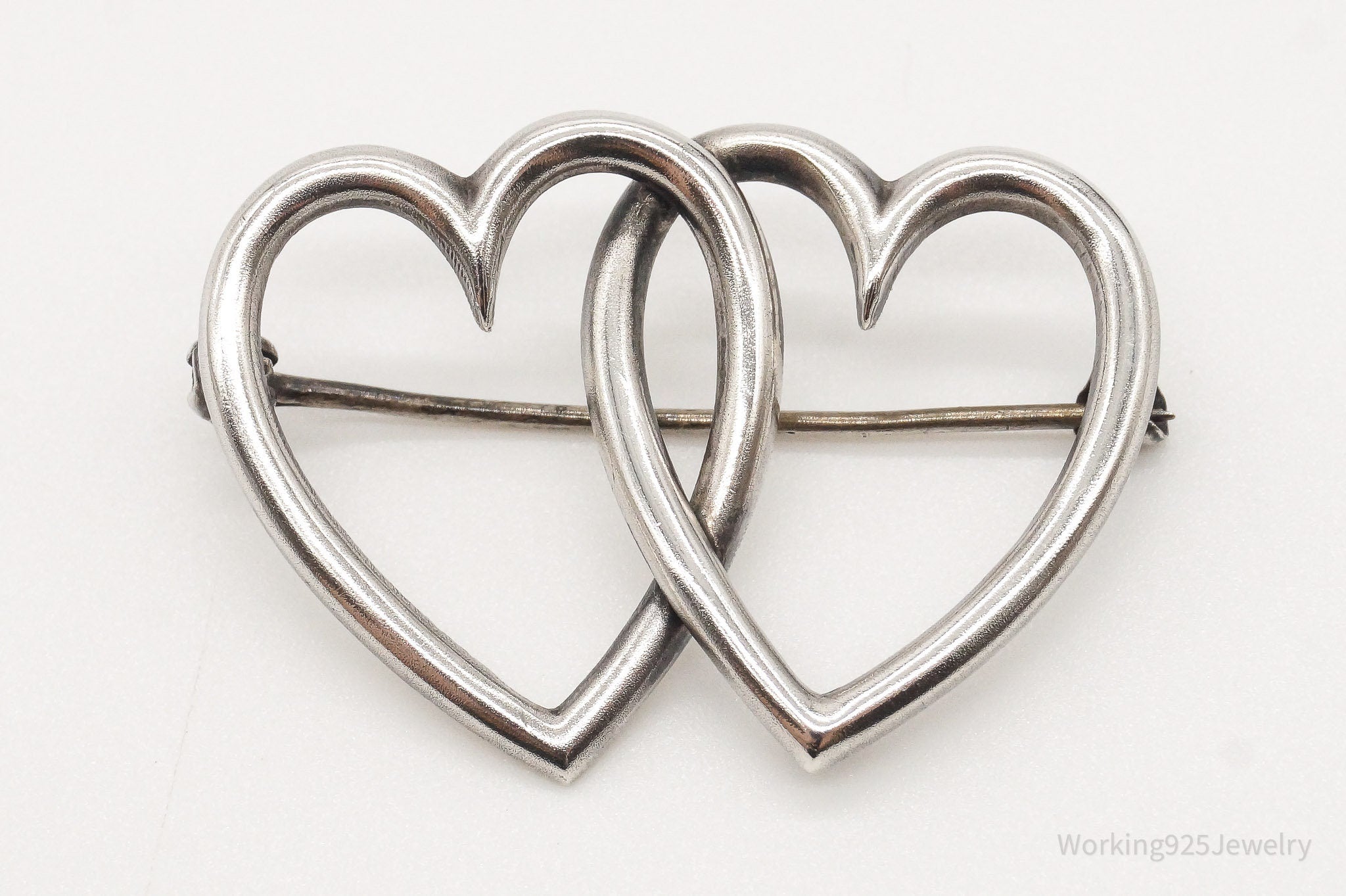 Antique Linked Hearts Sterling Silver Brooch Pin