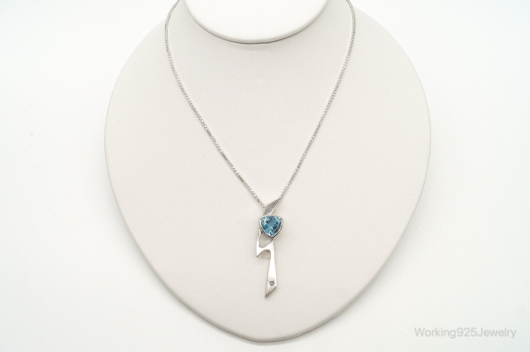 Vintage Blue Topaz Diamond Sterling Silver Necklace