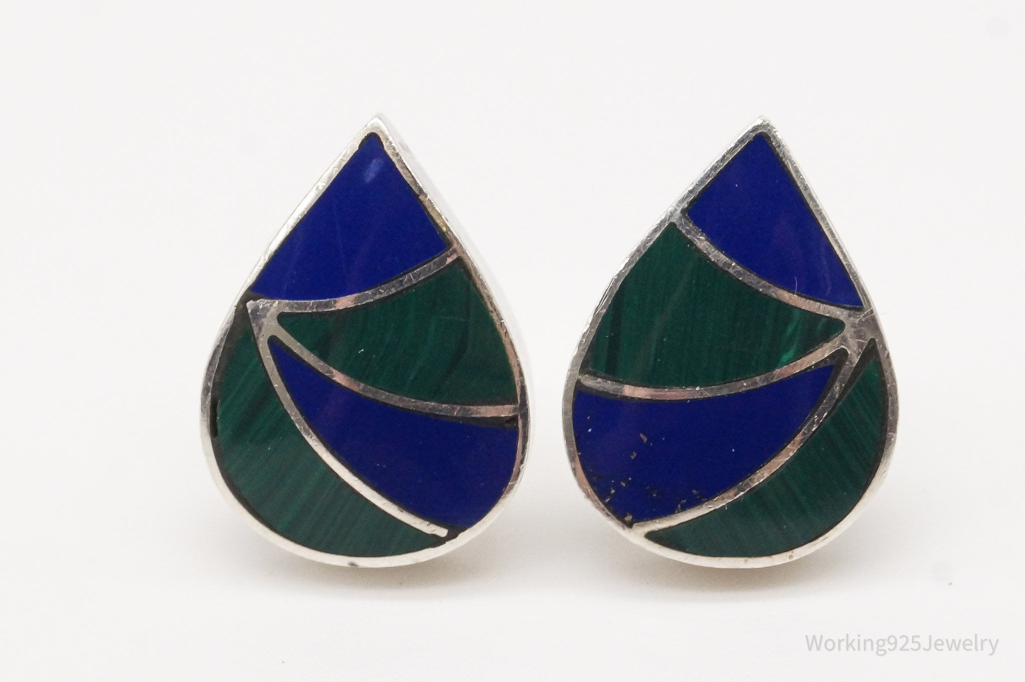 Vintage Lapis Lazuli Malachite 950 Silver Earrings