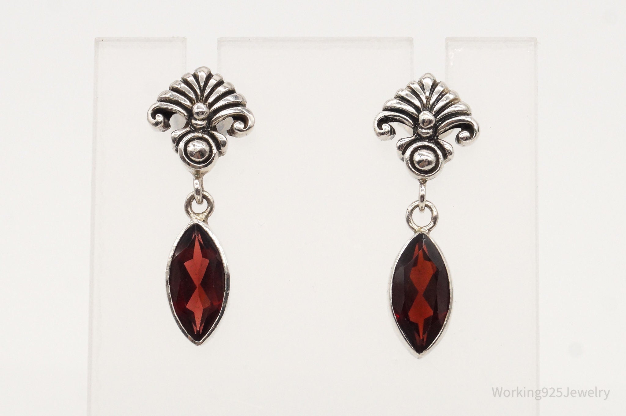 Vintage Garnet Art Deco Sterling Silver Earrings