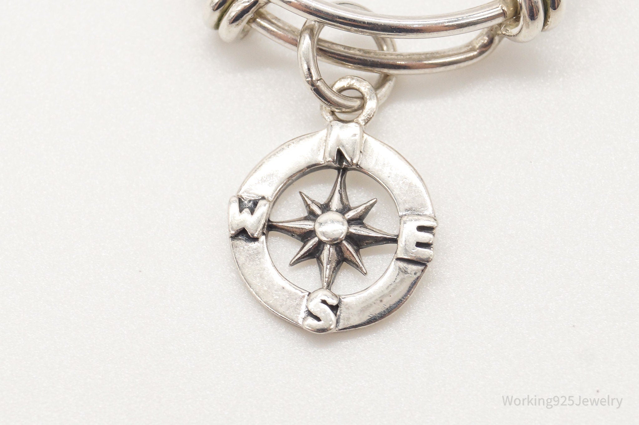 Vintage Compass Charm Sterling Silver ring - 10 Adjustable