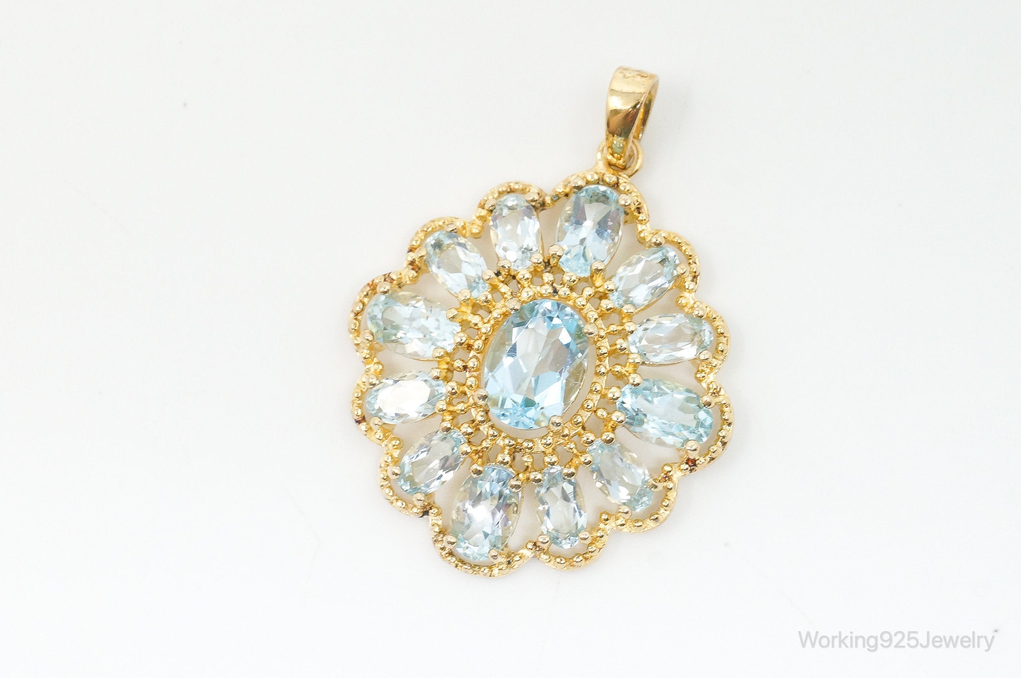 Designer Ross Simons Blue Topaz Gold Over Sterling Silver Pendant