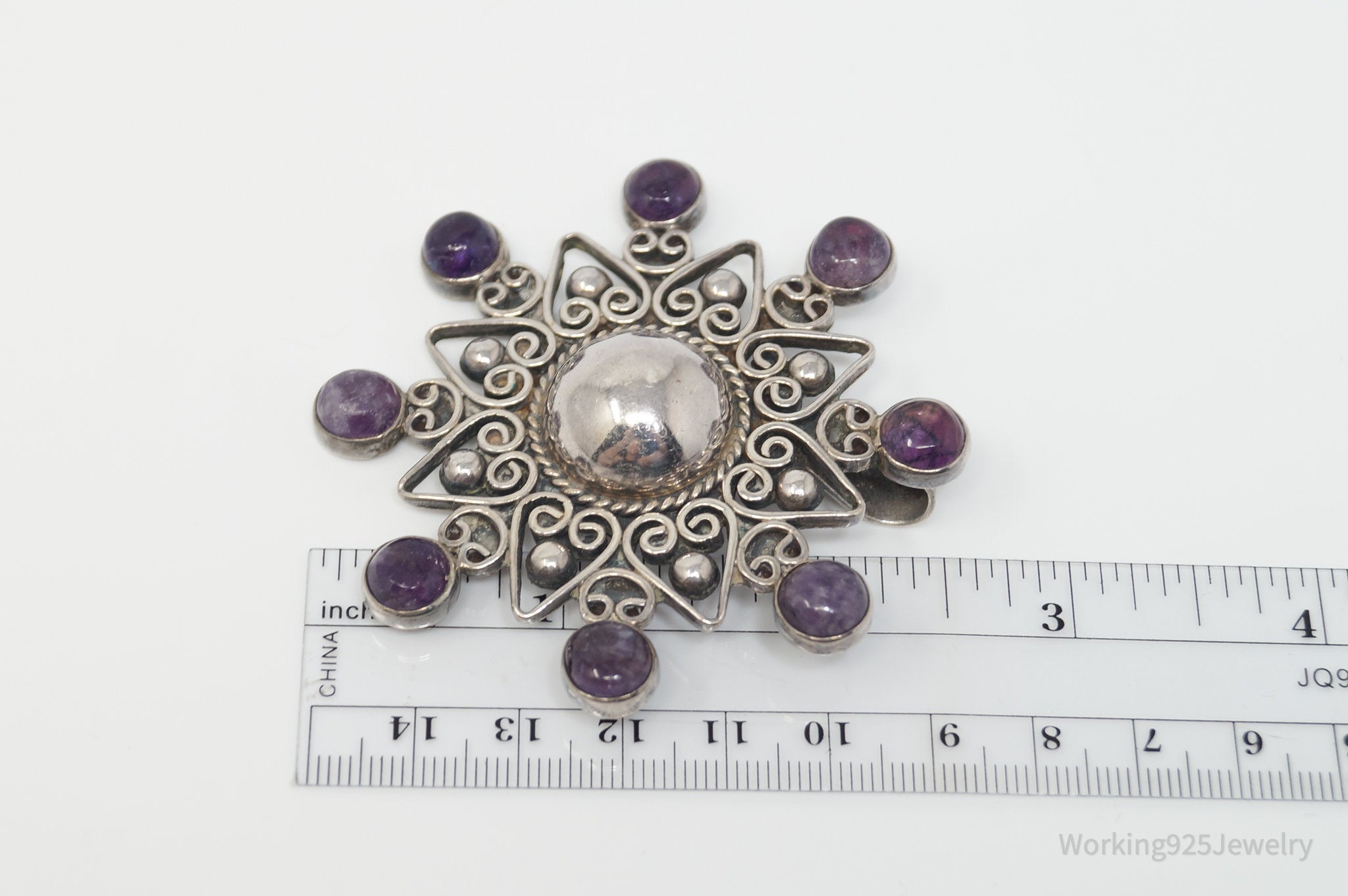 RARE Vintage Designer Carmen Beckmann Amethyst Sterling Silver Brooch Pendant