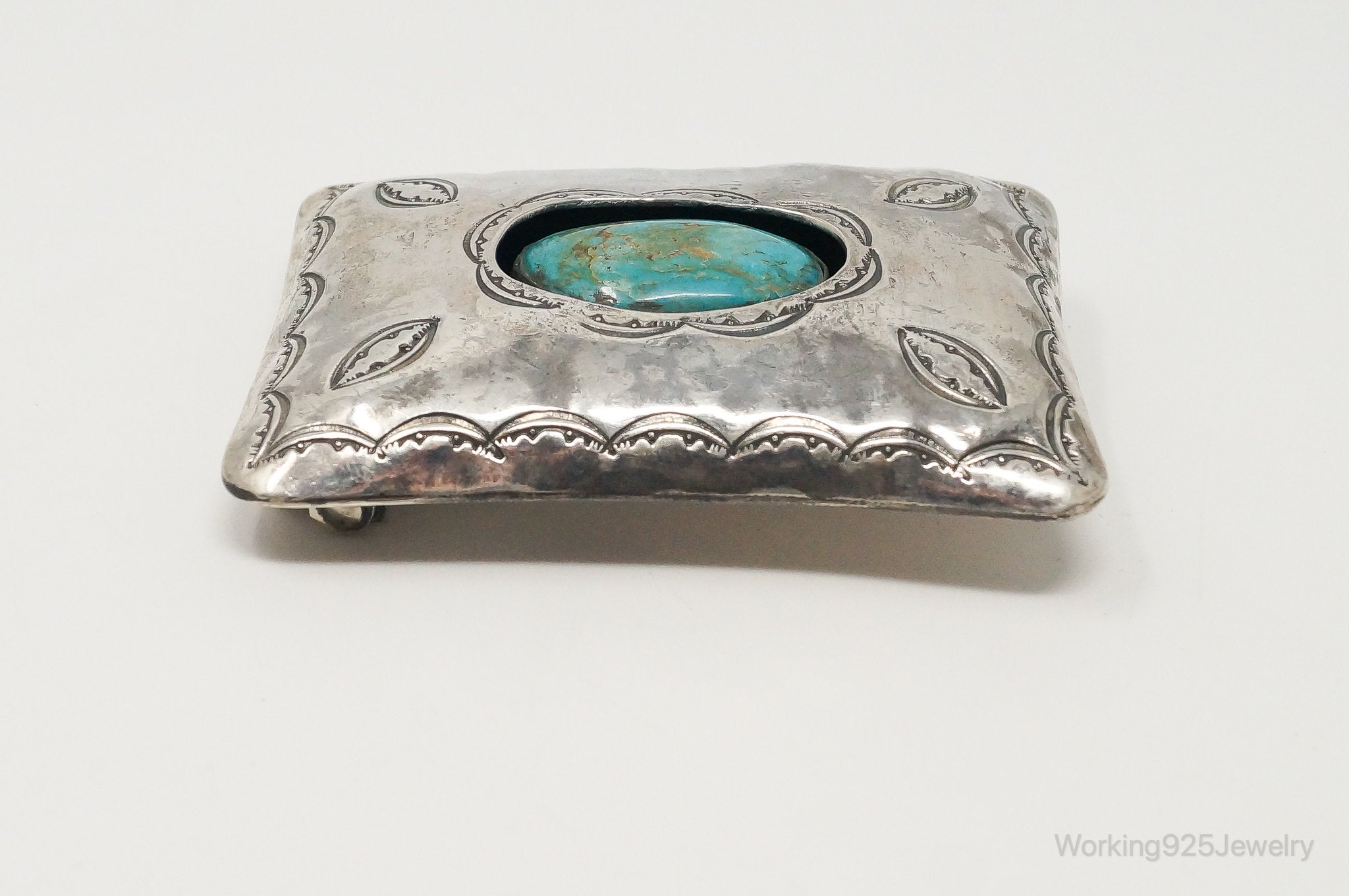 RARE Vintage Native American Chris Beyuka Turquoise Sterling Silver Belt Buckle