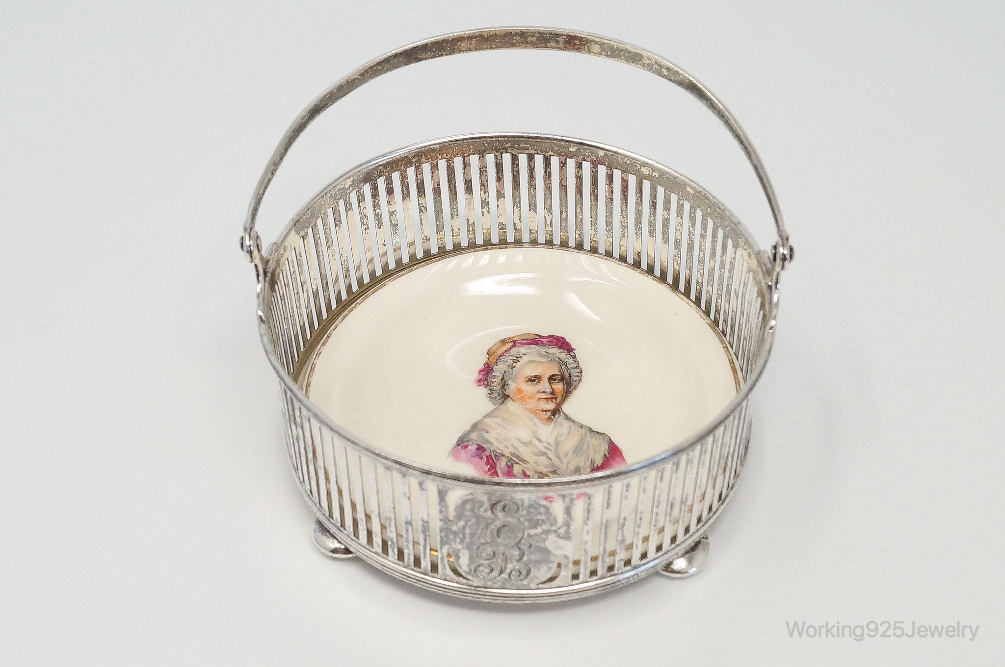 Antique Watson & Newell Co Painted Porcelain Sterling Silver Dish Basket