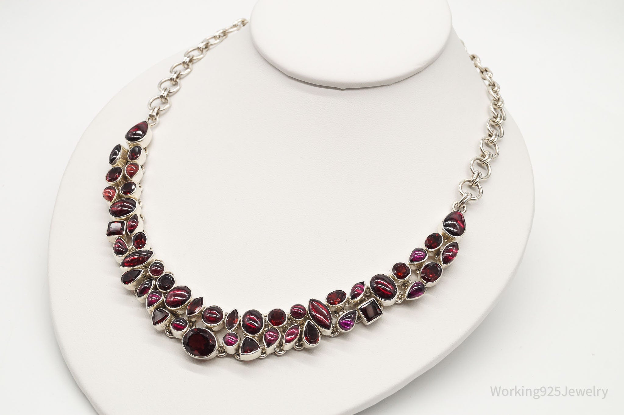 Brilliant Vintage Garnet Sterling Silver Bib Necklace