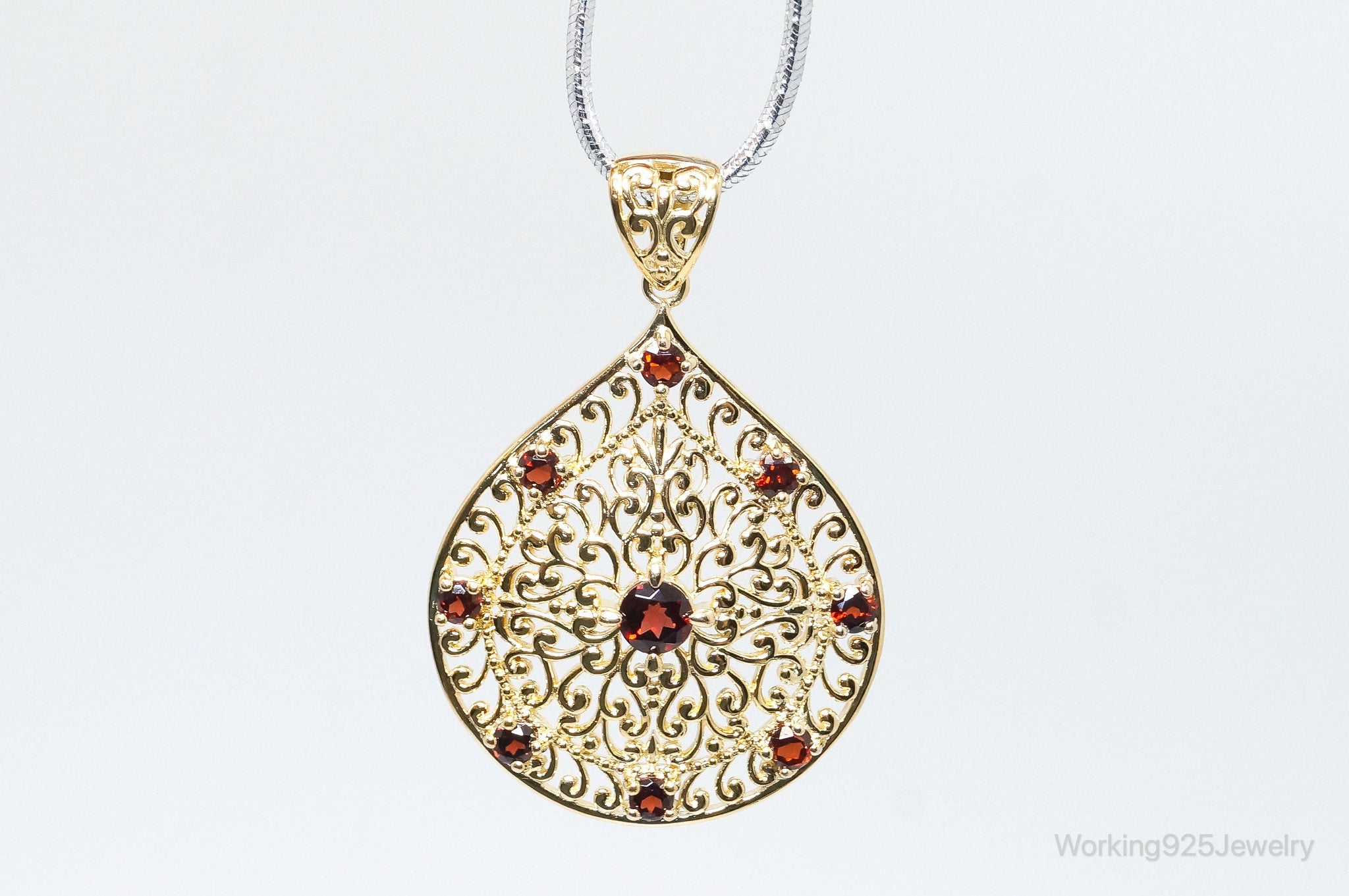 Designer Ross Simons Garnet Motif Gold Over Sterling Silver Pendant