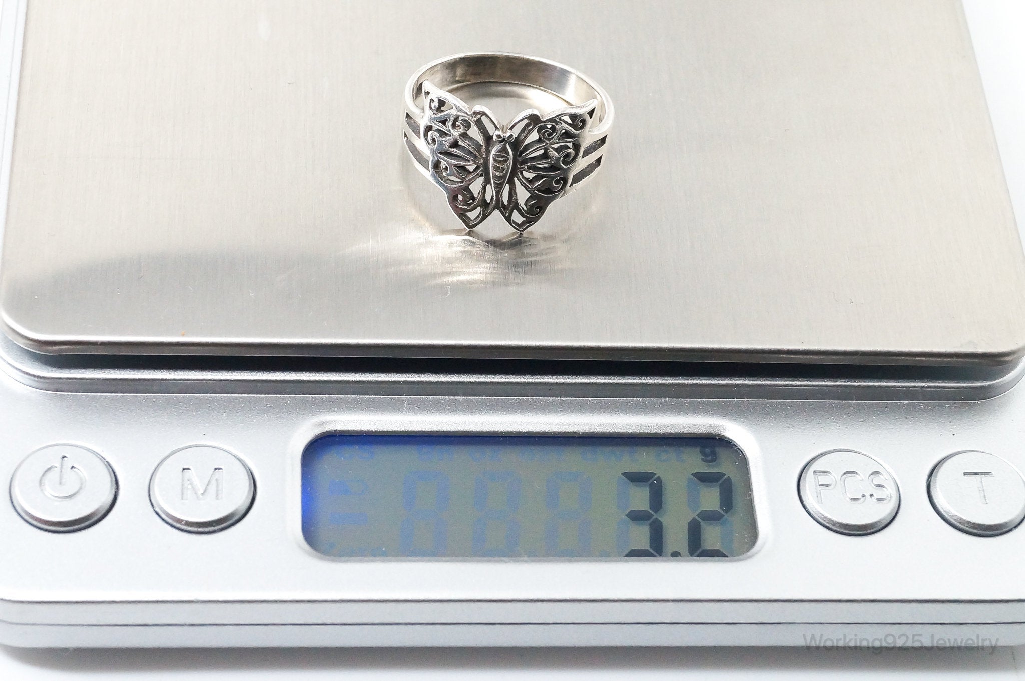 Vintage Butterfly Scroll Sterling Silver Ring - Size 8.75