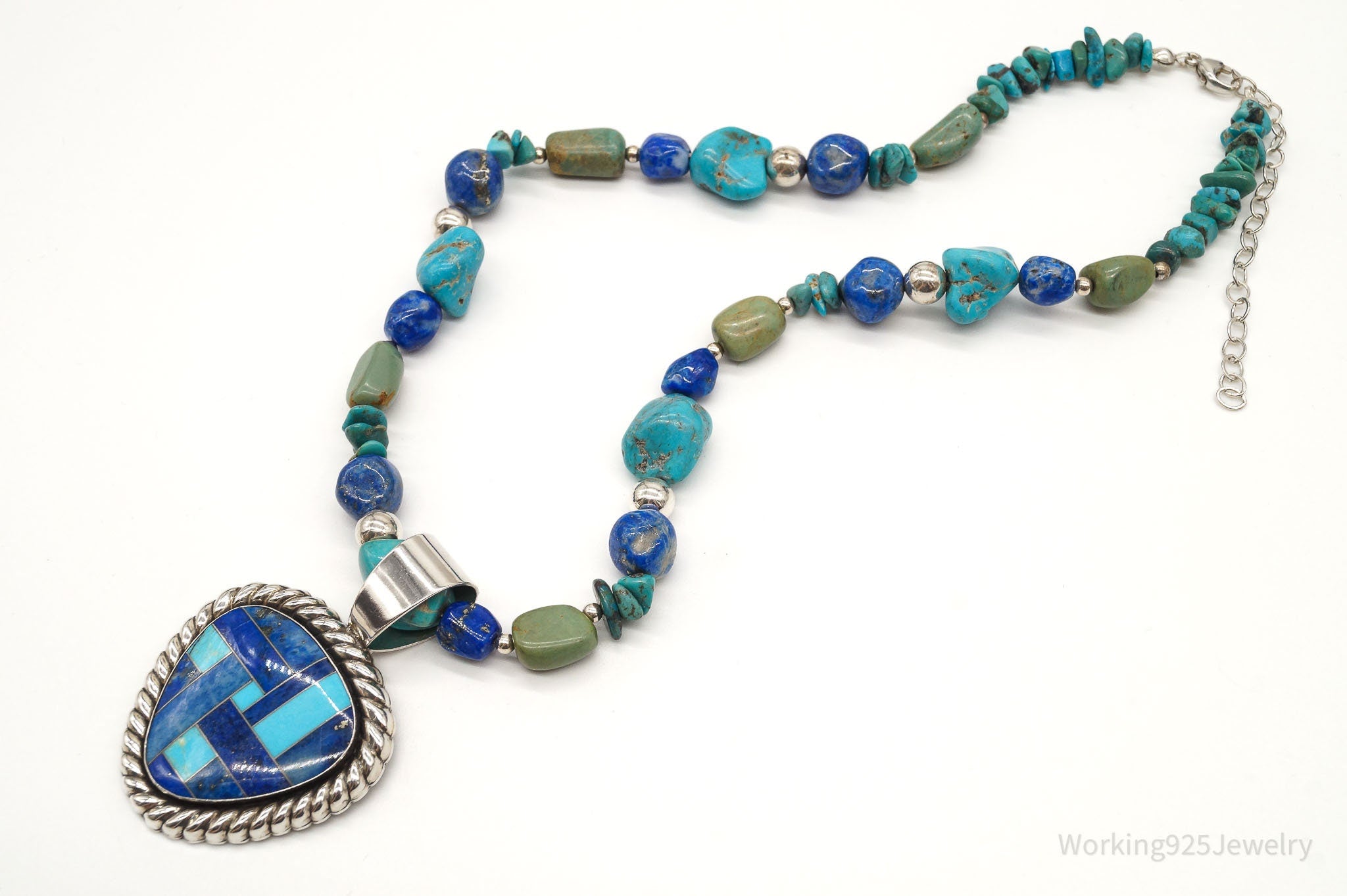 Vintage Carolyn Pollack Relios Turquoise Lapis Lazuli Sterling Silver Necklace