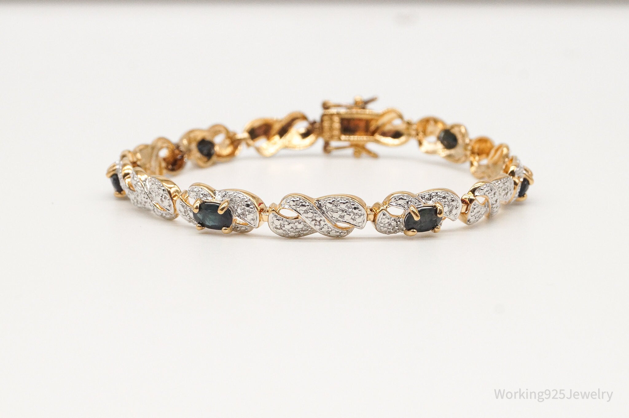 Designer Ross Simons Sapphires One Diamond 18Kt Gold Vermeil Sterl. Sil Bracelet