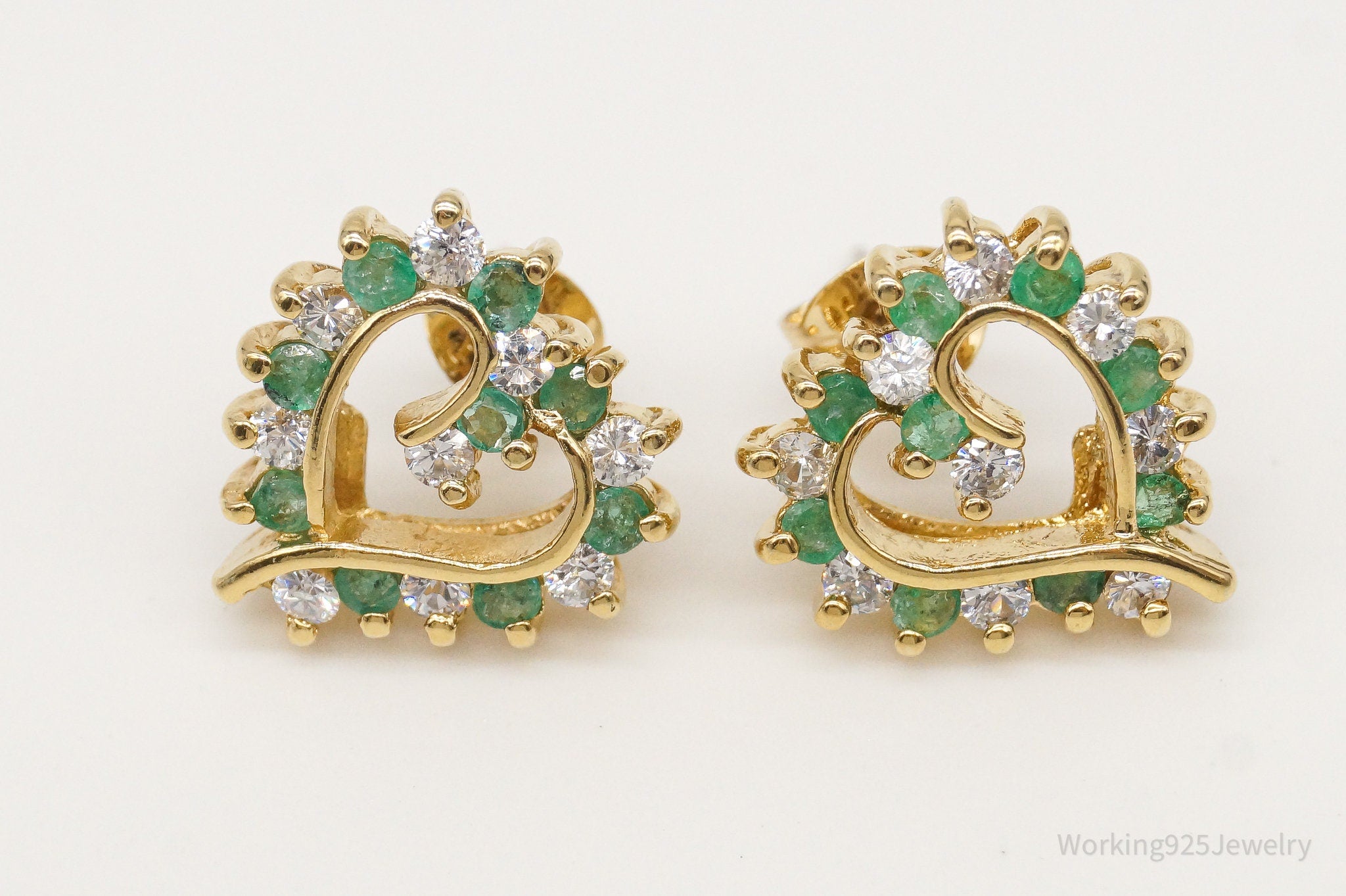 Ross Simons Emerald & CZ Gold Over Sterling Silver Earrings