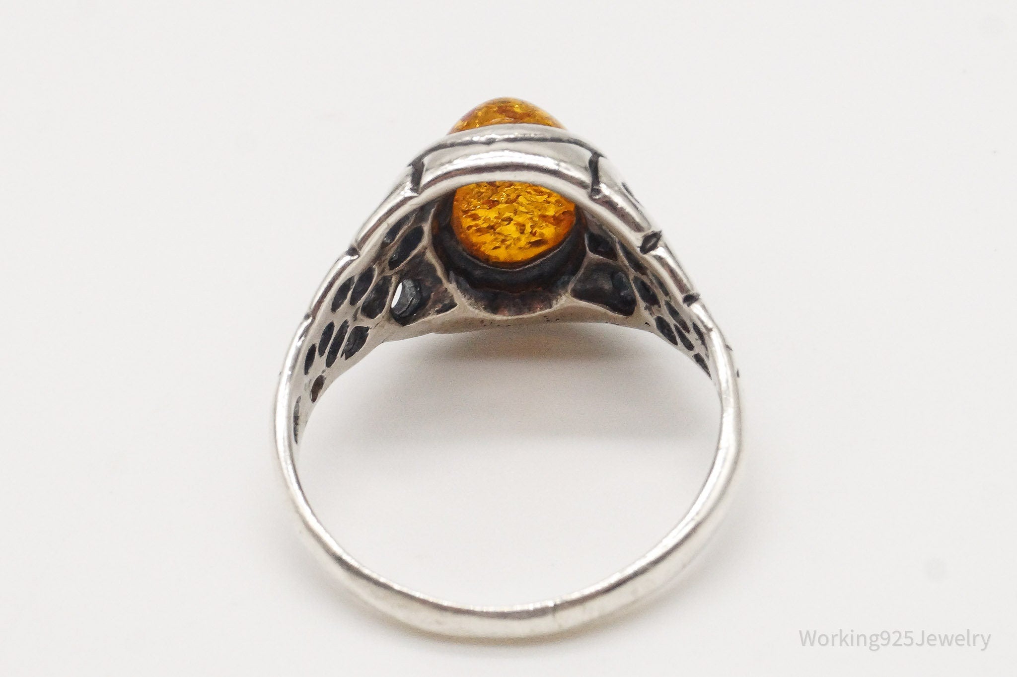 Vintage Amber Sterling Silver Ring - Size 9.5