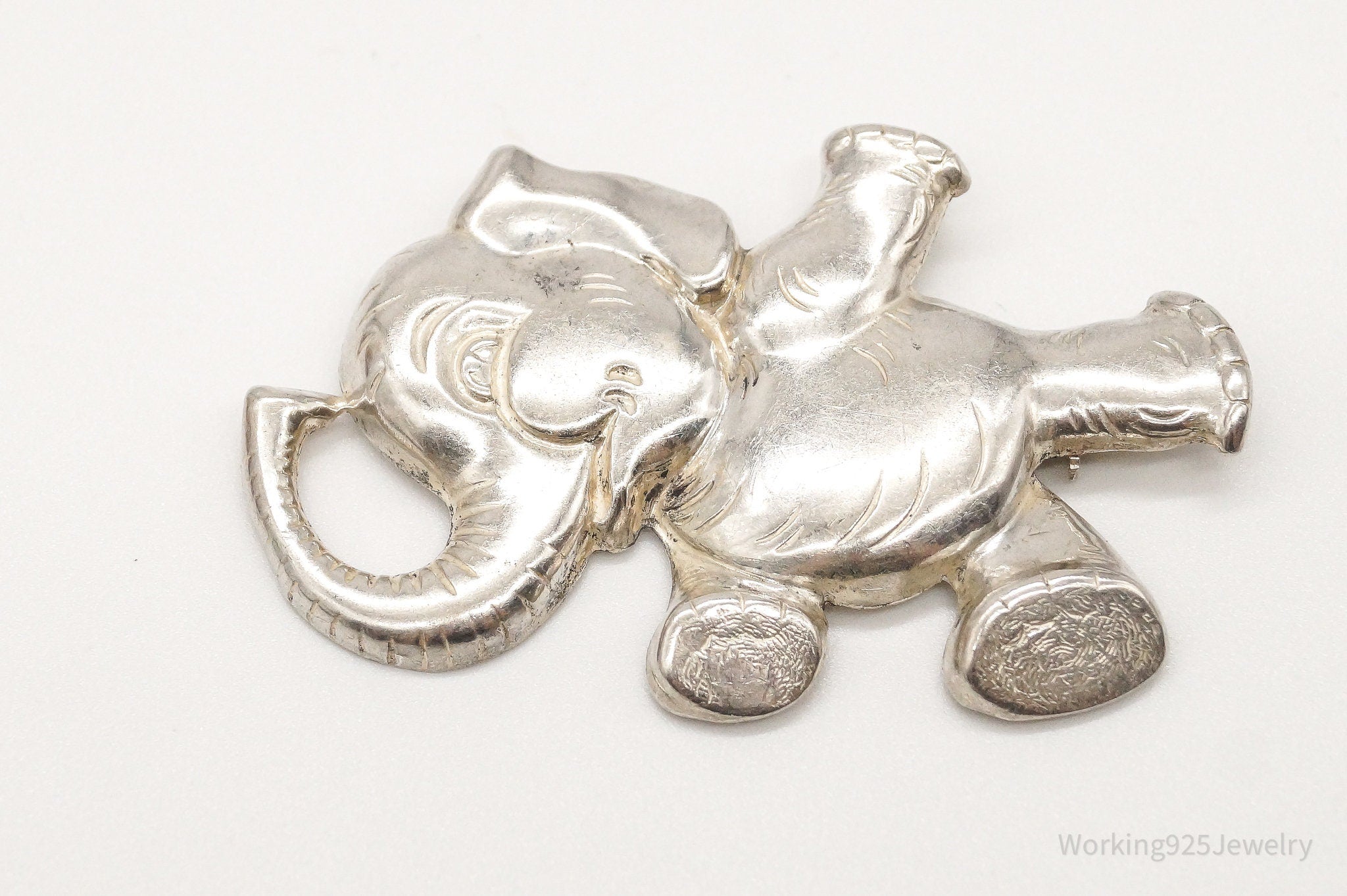 Large Antique Elephant Sterling Silver Brooch Pin