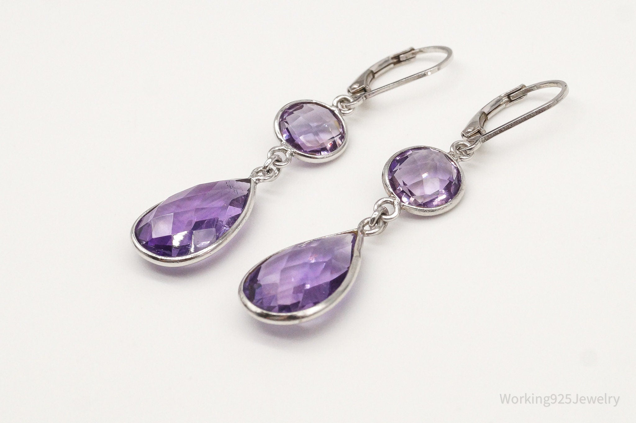 Vintage Amethyst Dangle Sterling Silver Earrings