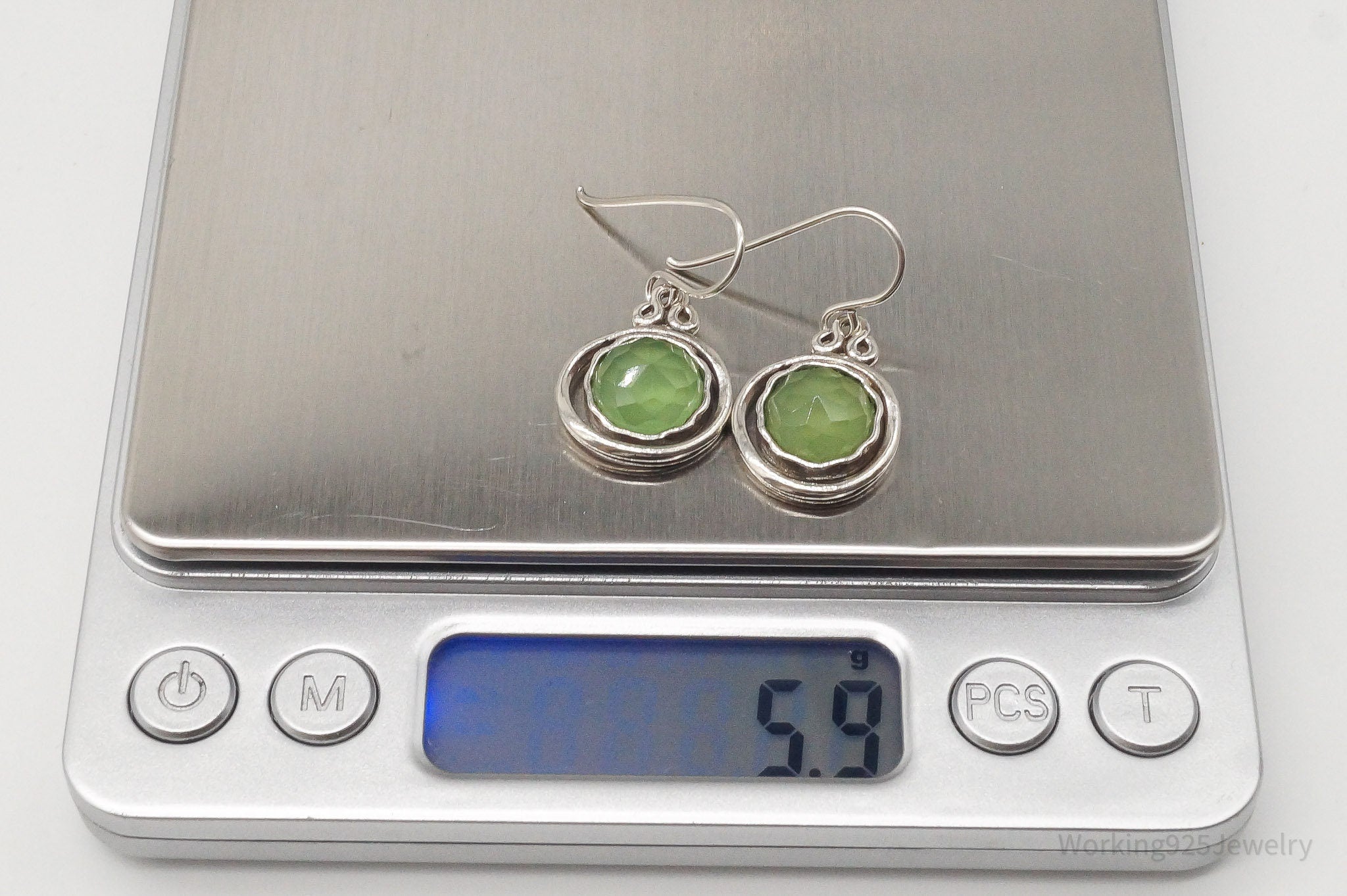 Vintage Green Chalcedony Sterling Silver Earrings