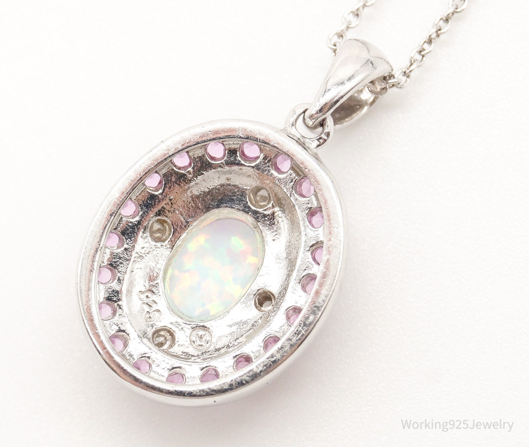 Opal Pink Topaz Cubic Zirconia Sterling Silver Necklace