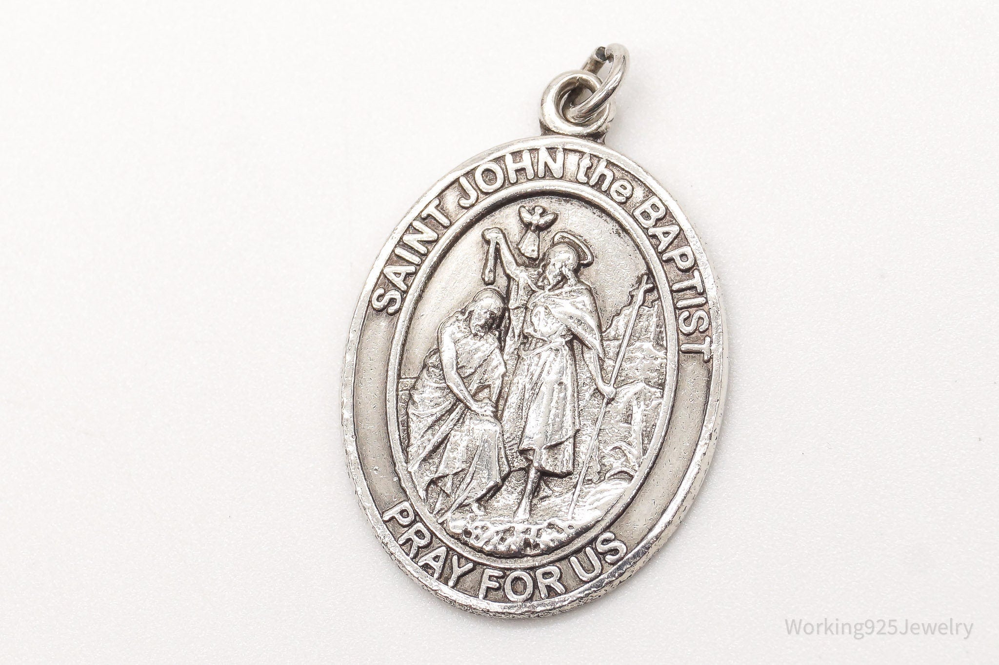 Antique Saint John The Baptist Pray For Us Sterling Silver Pendant