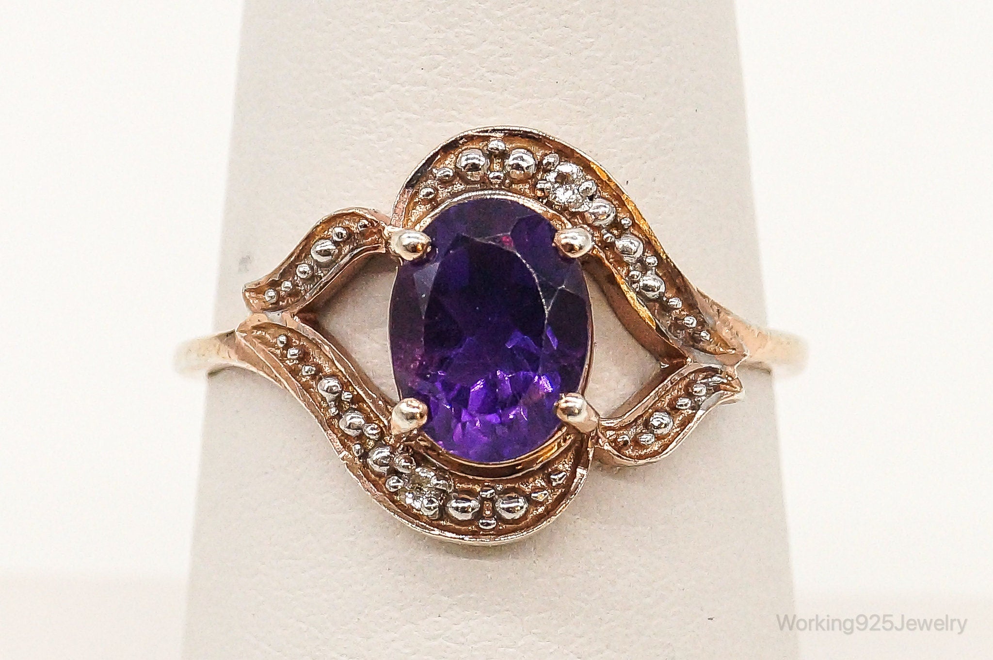 Designer TGGC Amethyst & CZ Rose Gold Vermeil Sterling Silver Ring SZ 7