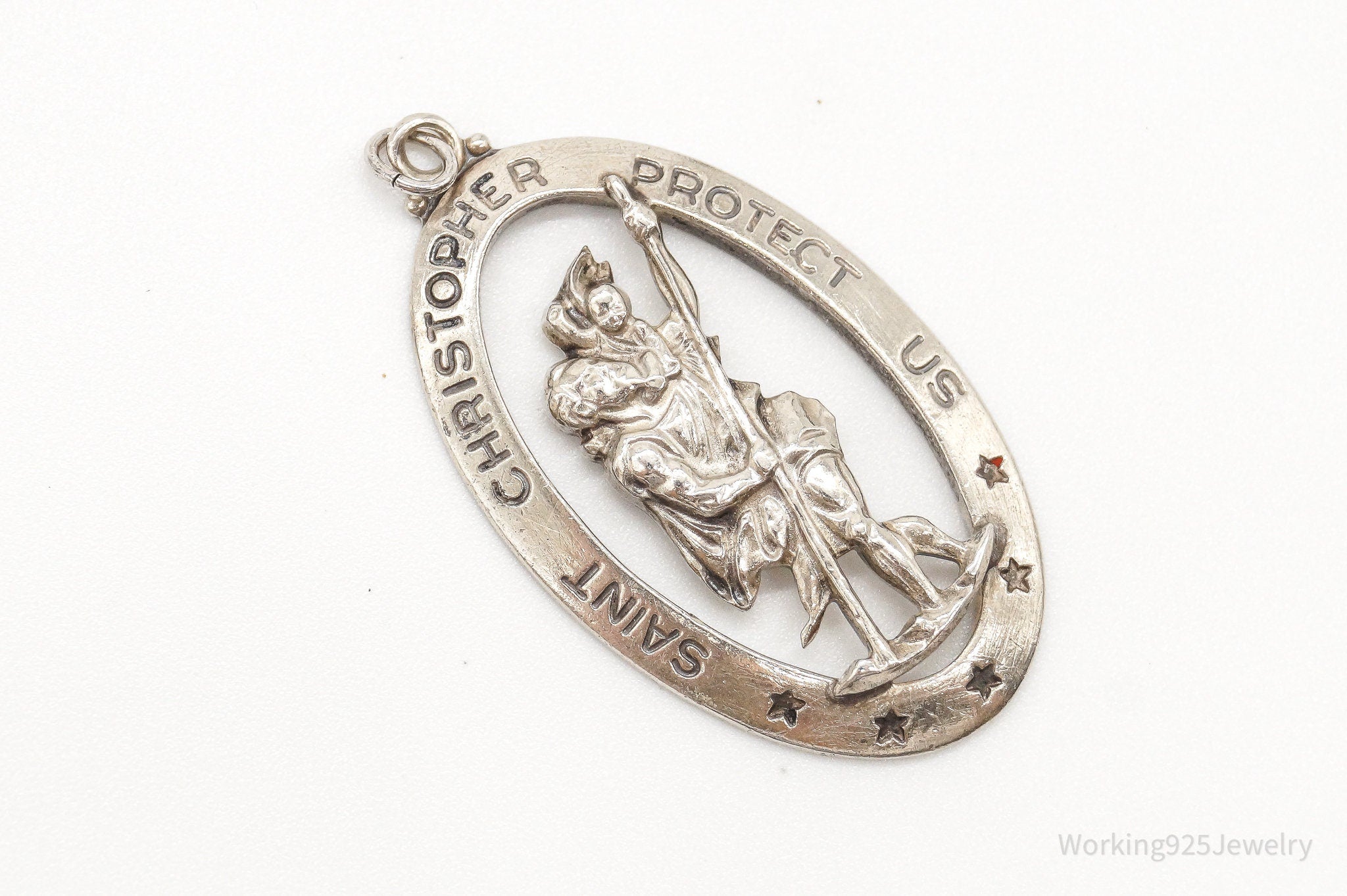 Antique Theda Saint Christopher Protect Us Sterling Silver Pendant