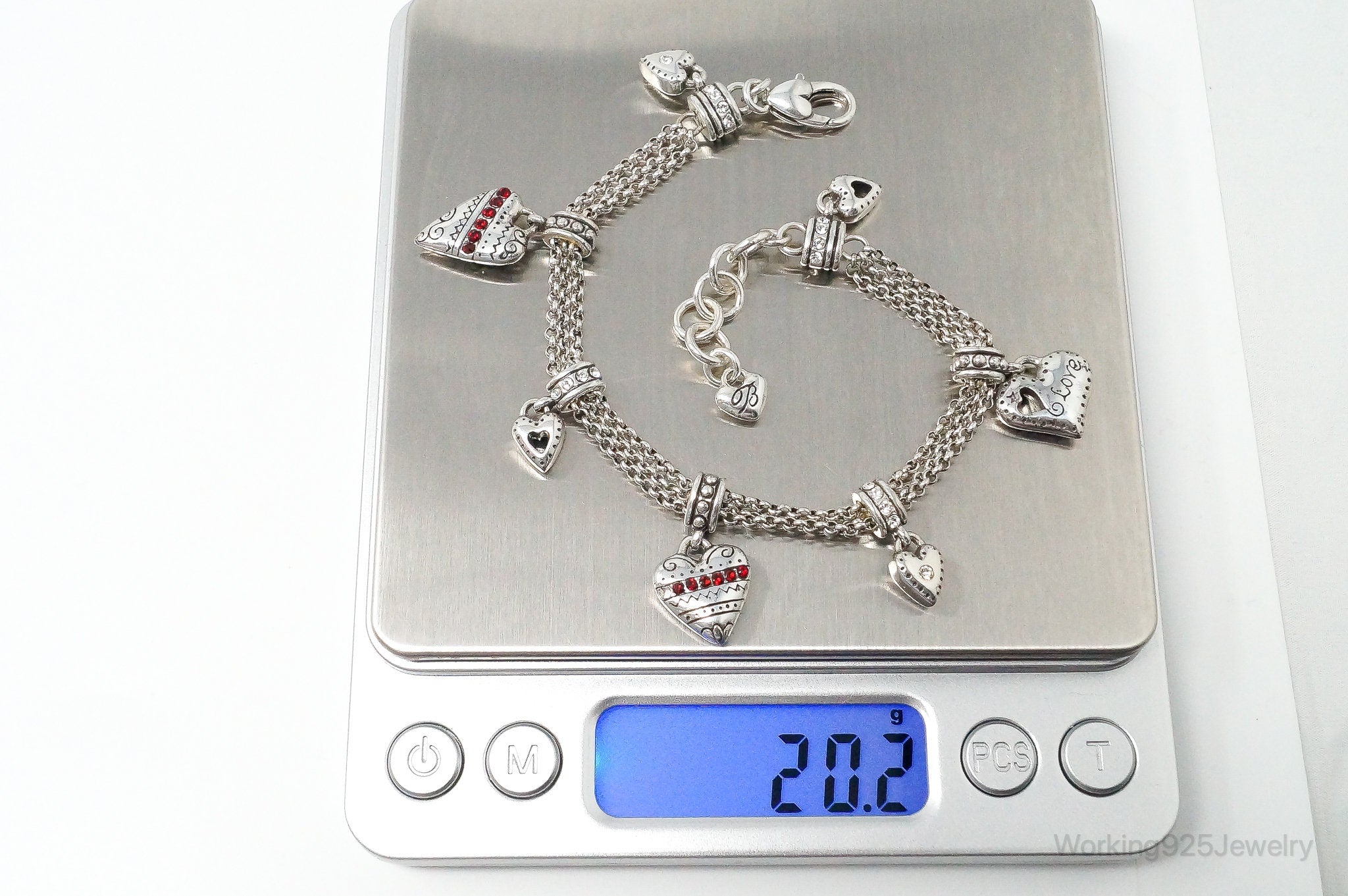 Designer Brighton Cubic Zirconia Heart Charms Sterling Silver Bracelet