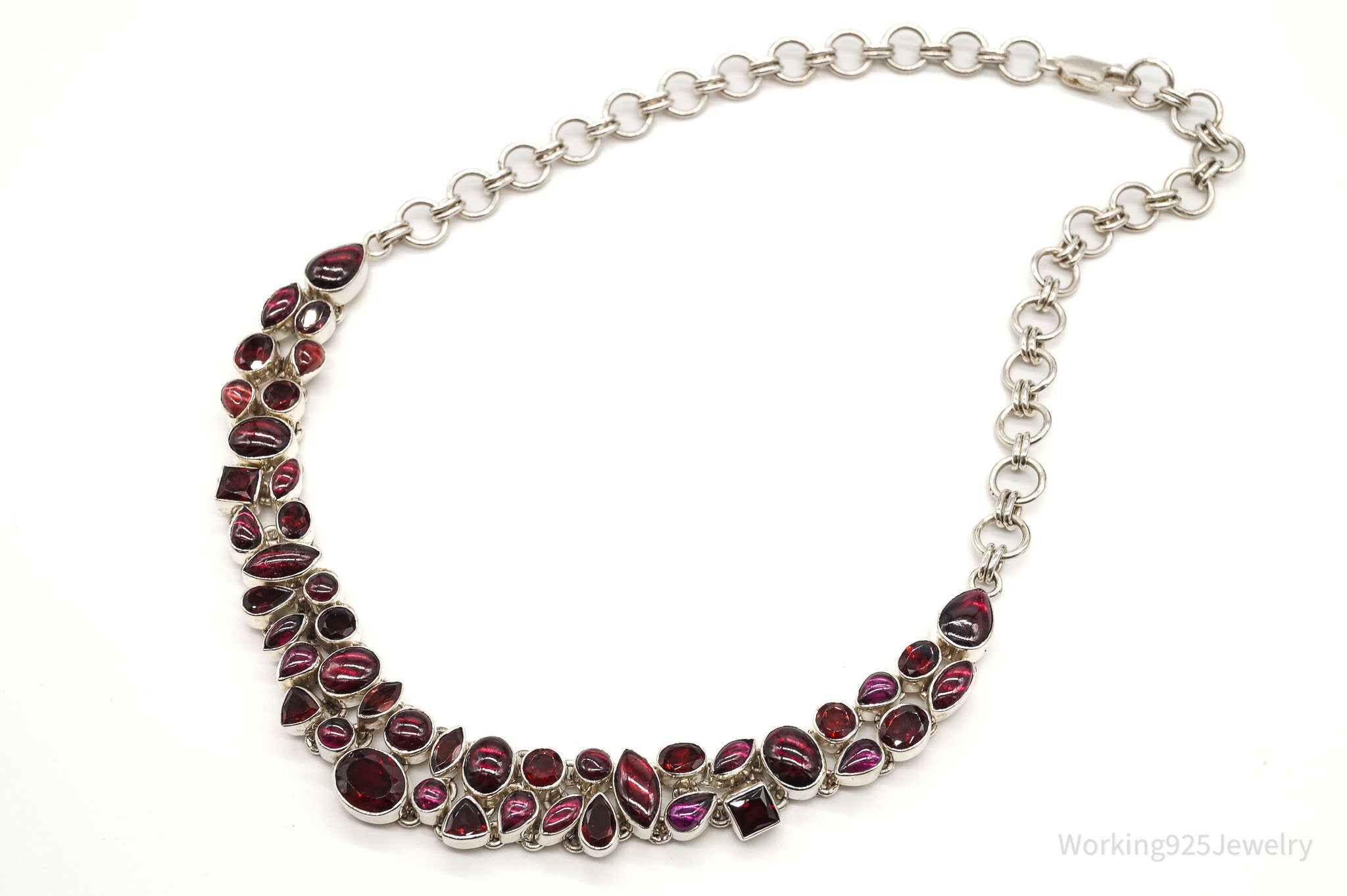 Brilliant Vintage Garnet Sterling Silver Bib Necklace