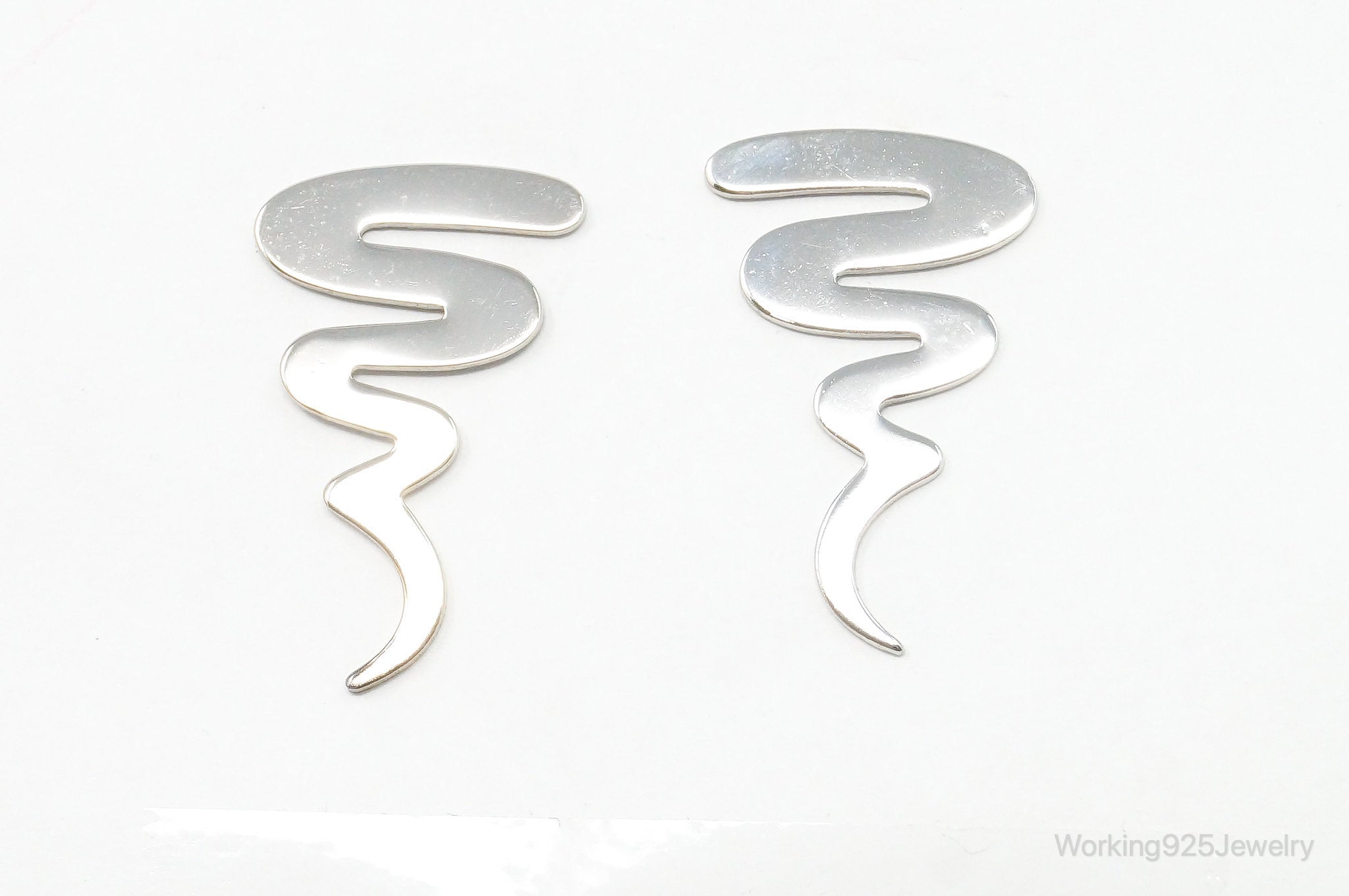 Long Vintage Scribble Modernist Style Sterling Silver Earrings