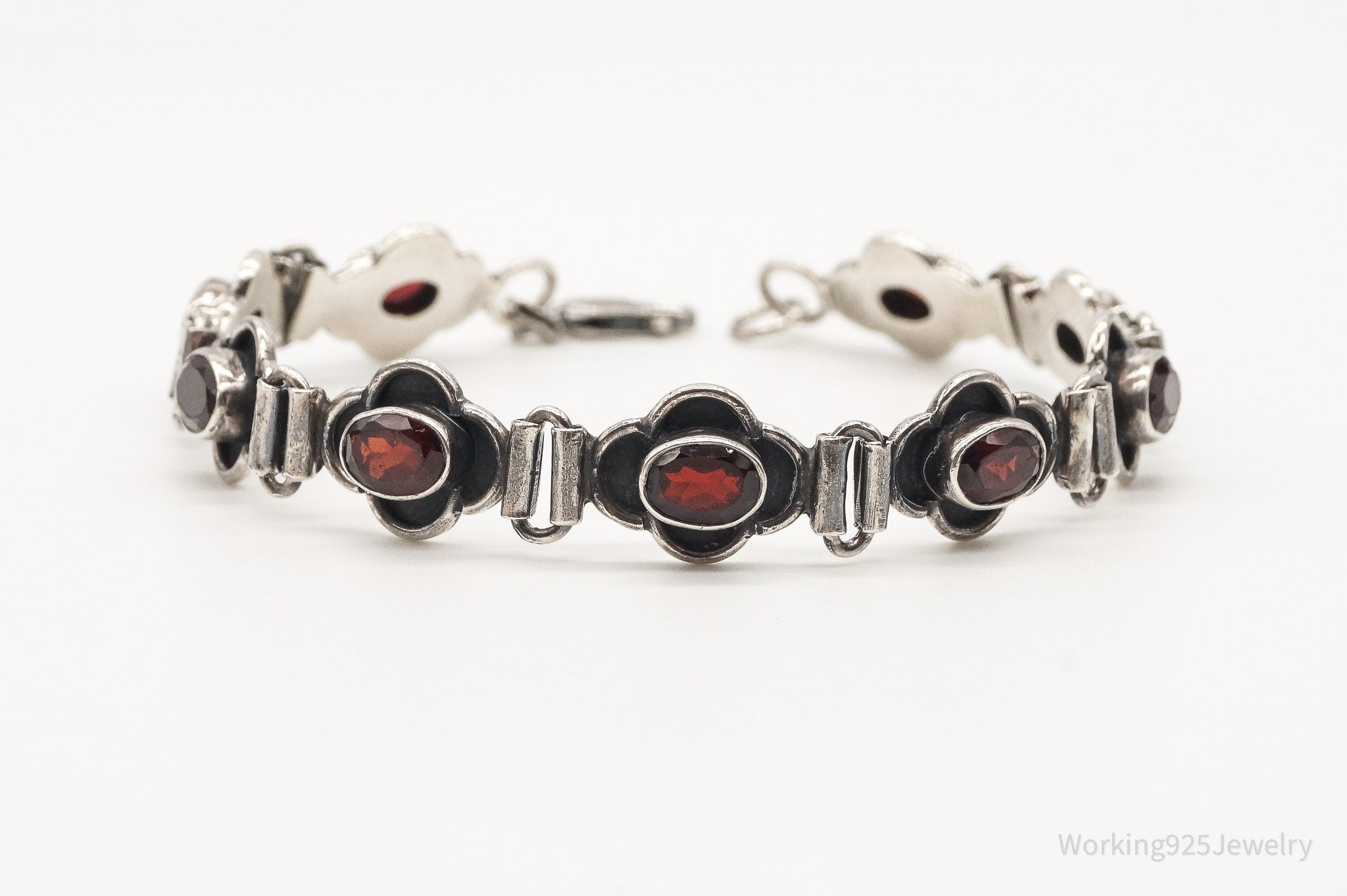 Vintage Garnet Sterling Silver Bracelet