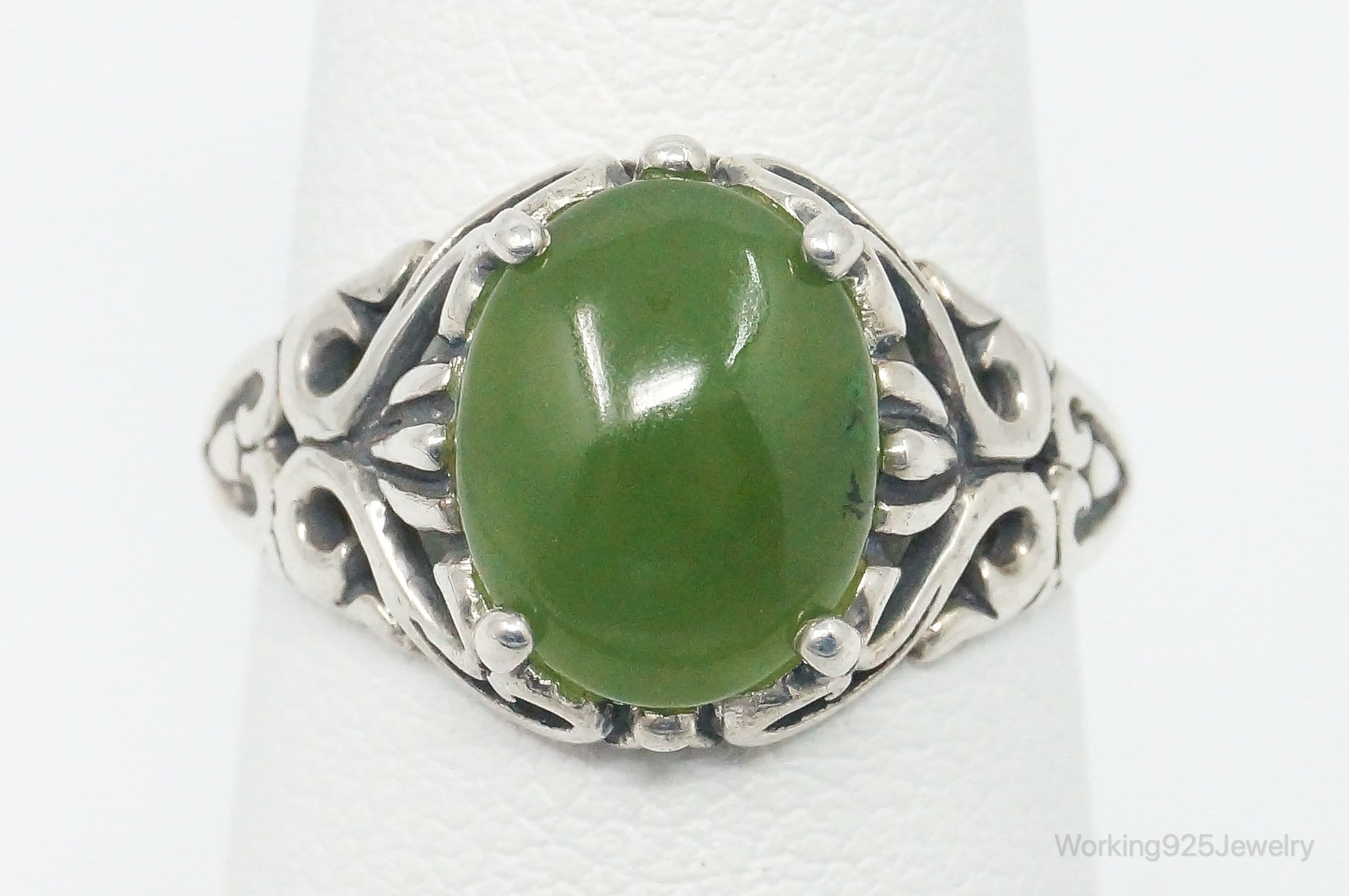 Designer Kabana Nephrite Jade Sterling Silver Ring - Size 6