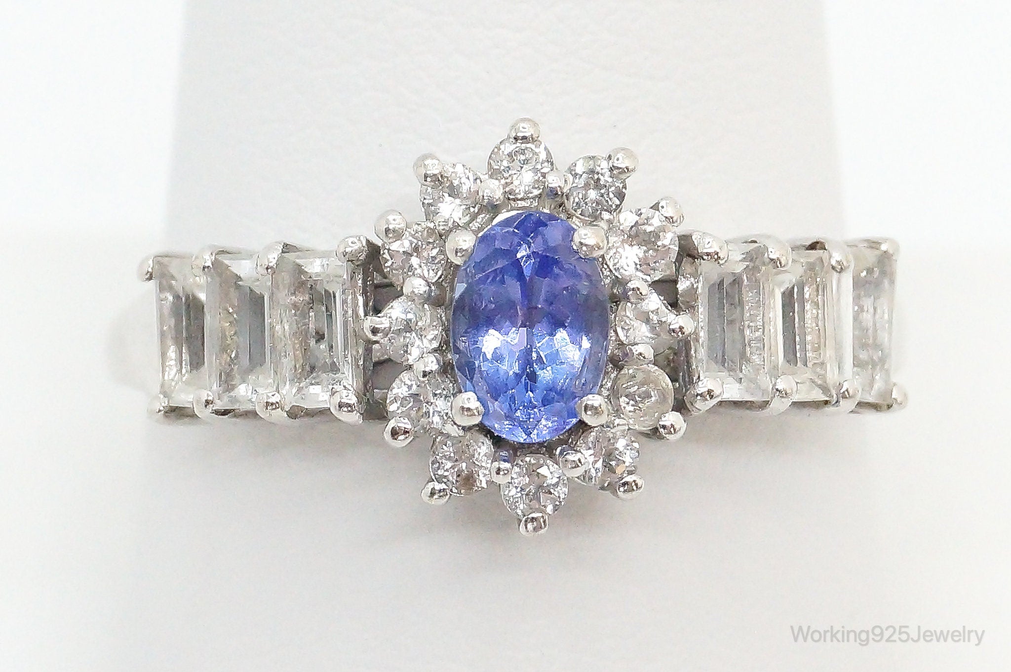 Vintage Iolite Cubic Zirconia Sterling Silver Ring - Size 10