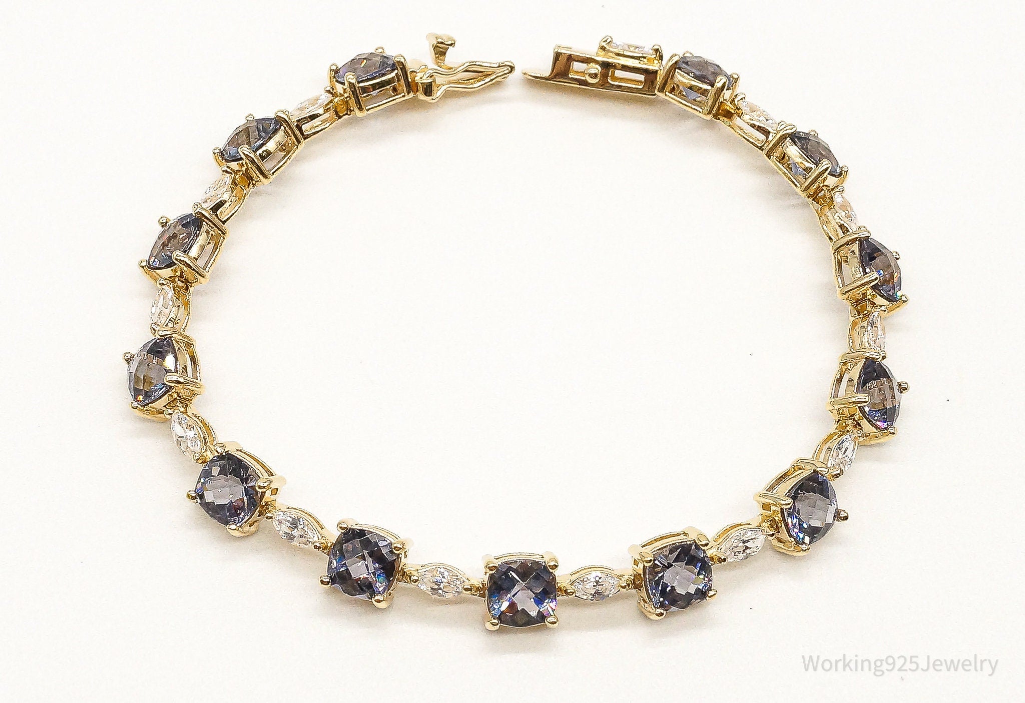 Designer Iolite Cubic Zirconia Gold Over Sterling Silver Bracelet