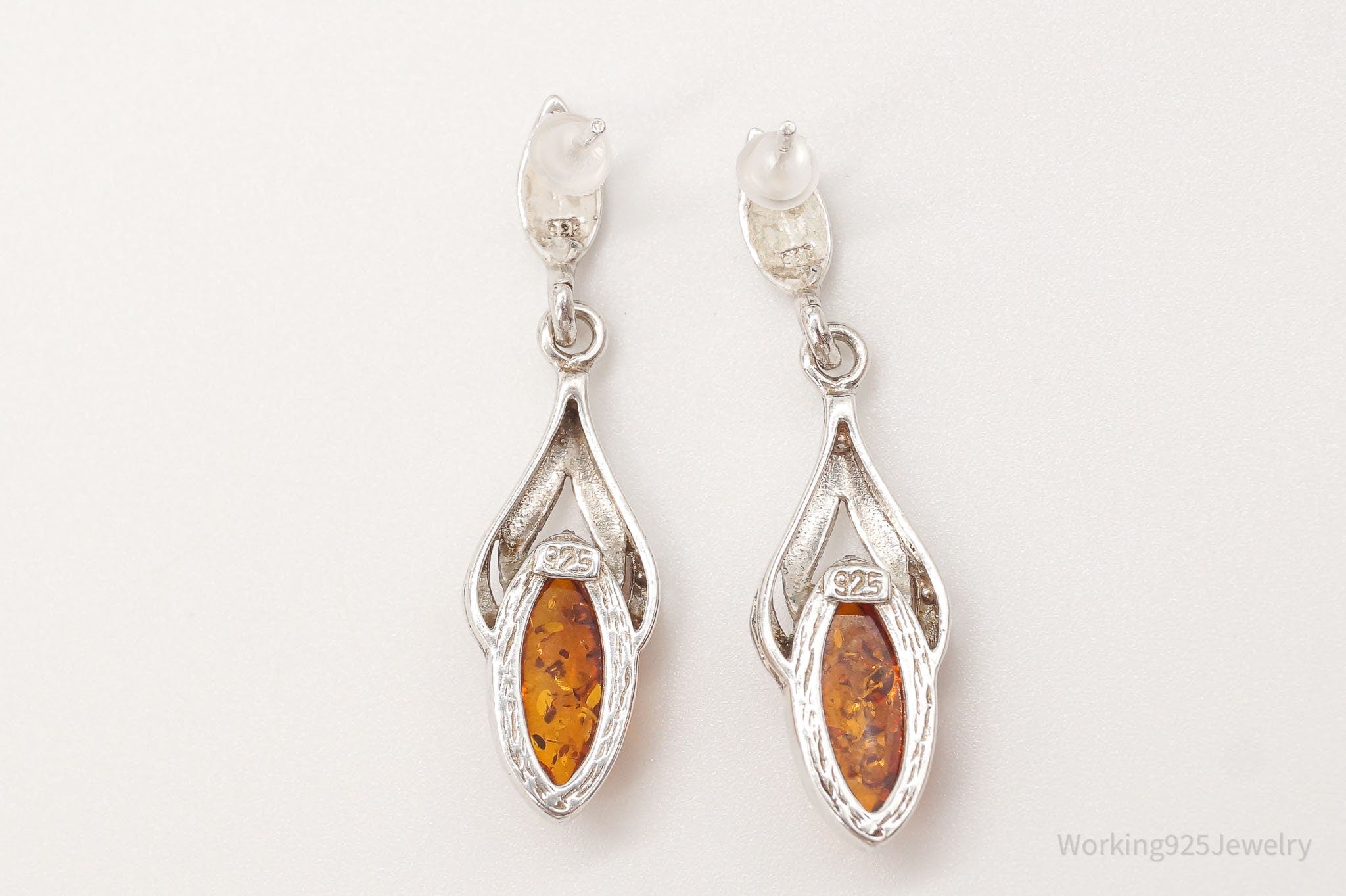 Vintage Amber Modernist Sterling Silver Earrings