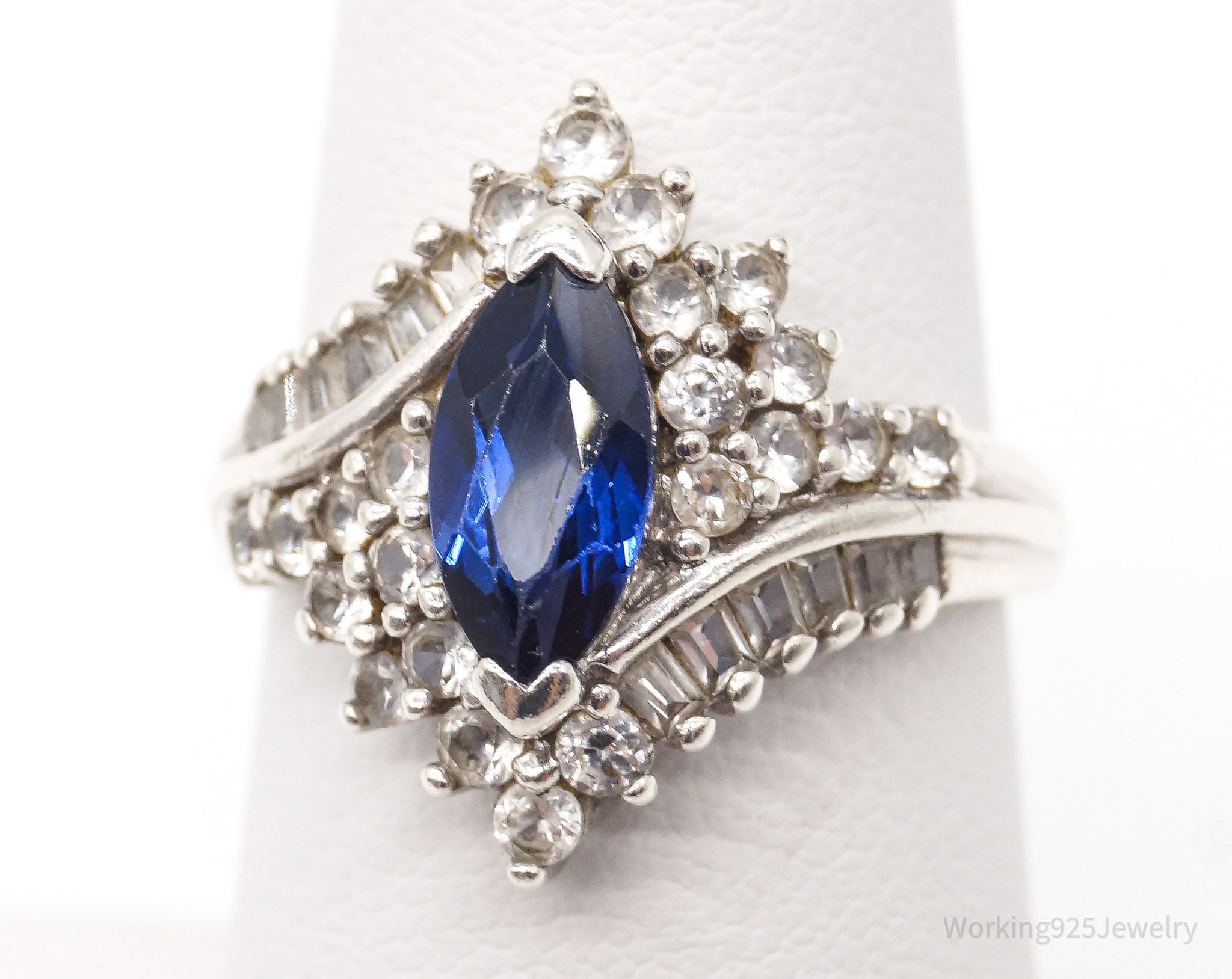 Vintage Lab Sapphire Cubic Zirconia Sterling Silver Ring - Size 7