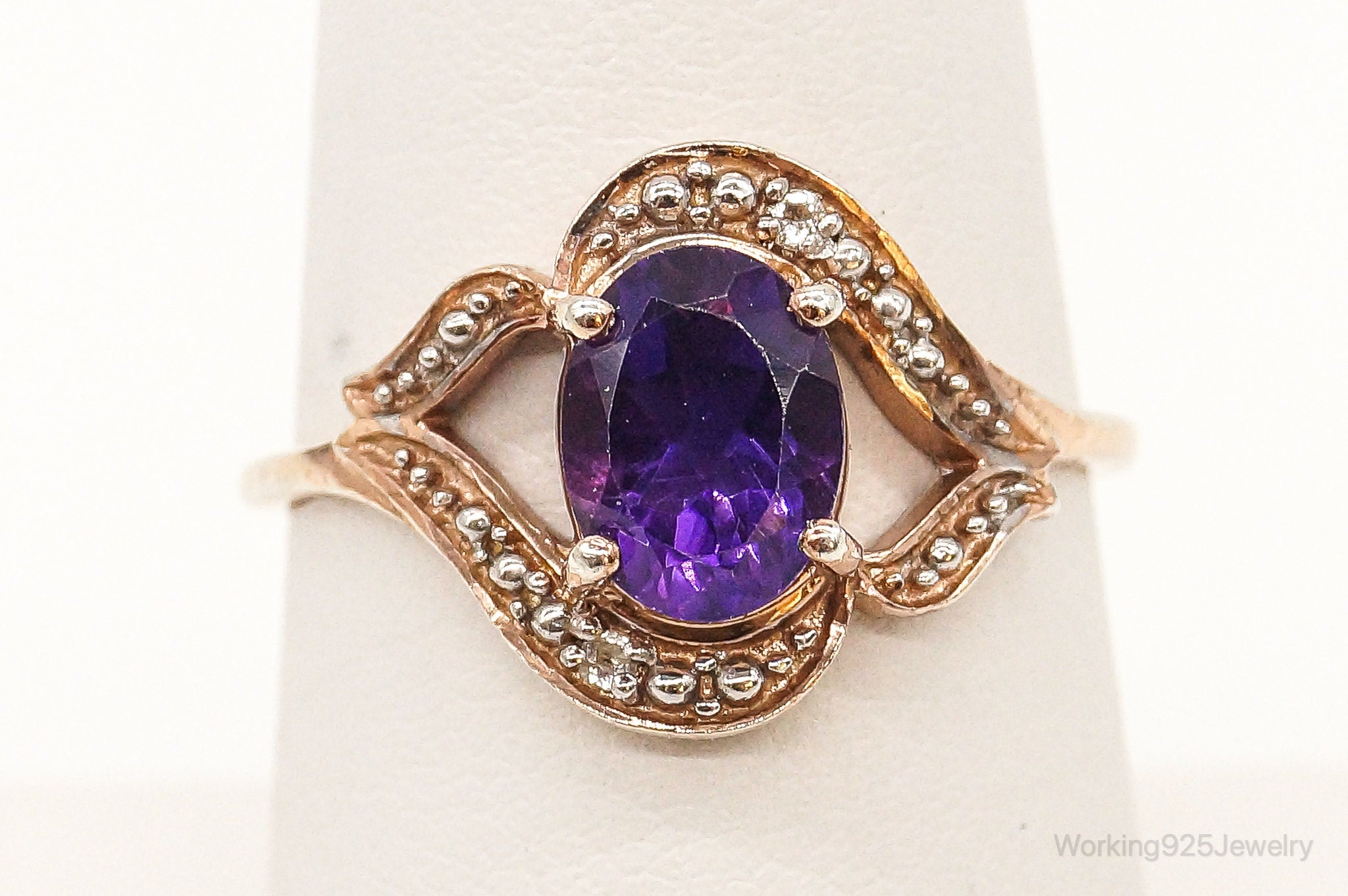 Designer TGGC Amethyst & CZ Rose Gold Vermeil Sterling Silver Ring SZ 7